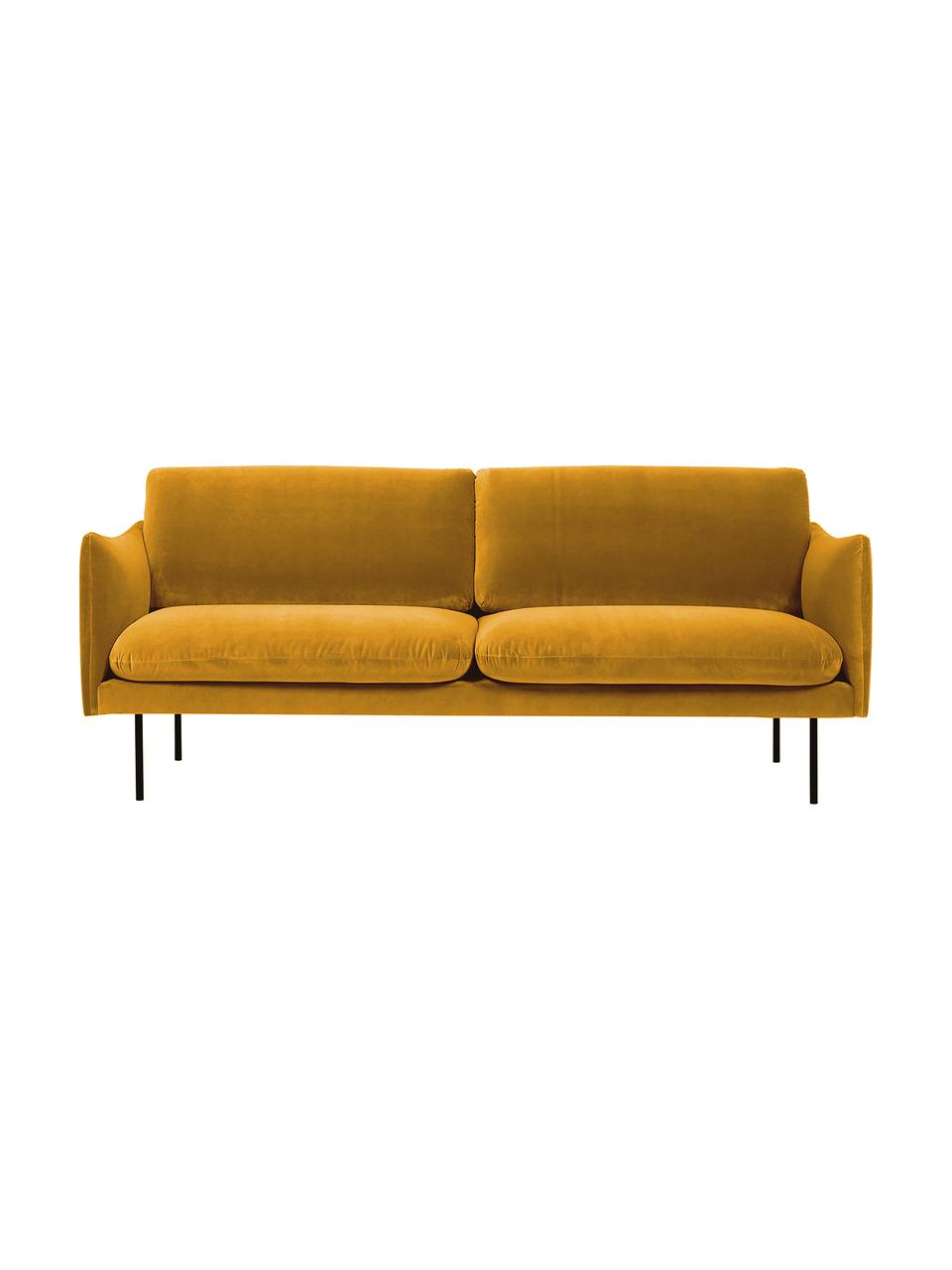 Fluwelen bank Moby (2-zits) met metalen poten, Bekleding: fluweel (hoogwaardig poly, Frame: massief grenenhout, FSC-g, Poten: gepoedercoat metaal, Fluweel mosterdgeel, B 170 x D 95 cm