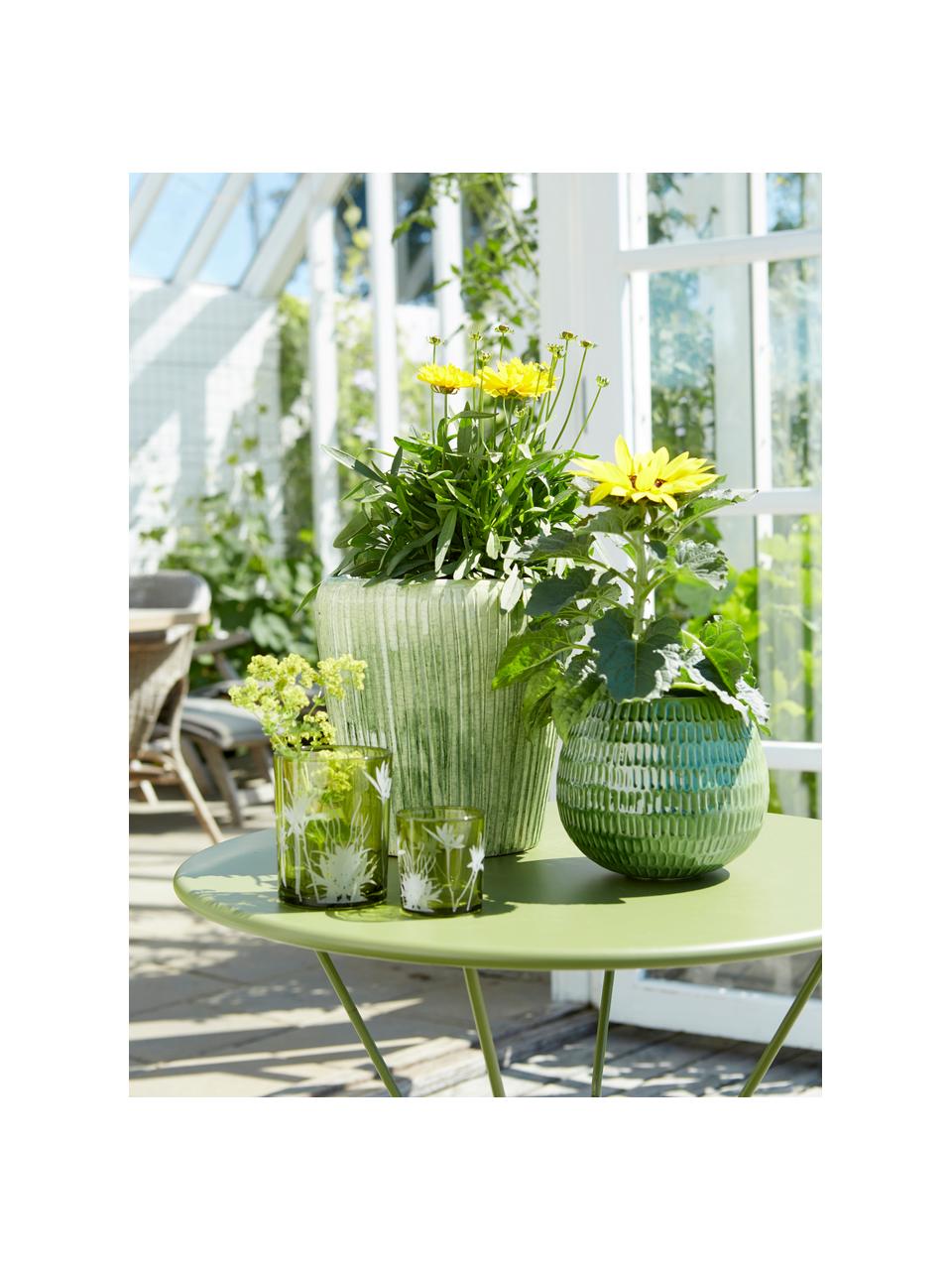 Teelichthalter-Set Flowery, 2-tlg., Glas, bedruckt, Grün, Je Ø 10 x H 12 cm