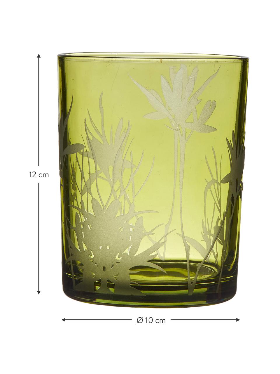 Teelichthalter-Set Flowery, 2-tlg., Glas, bedruckt, Grün, Je Ø 10 x H 12 cm
