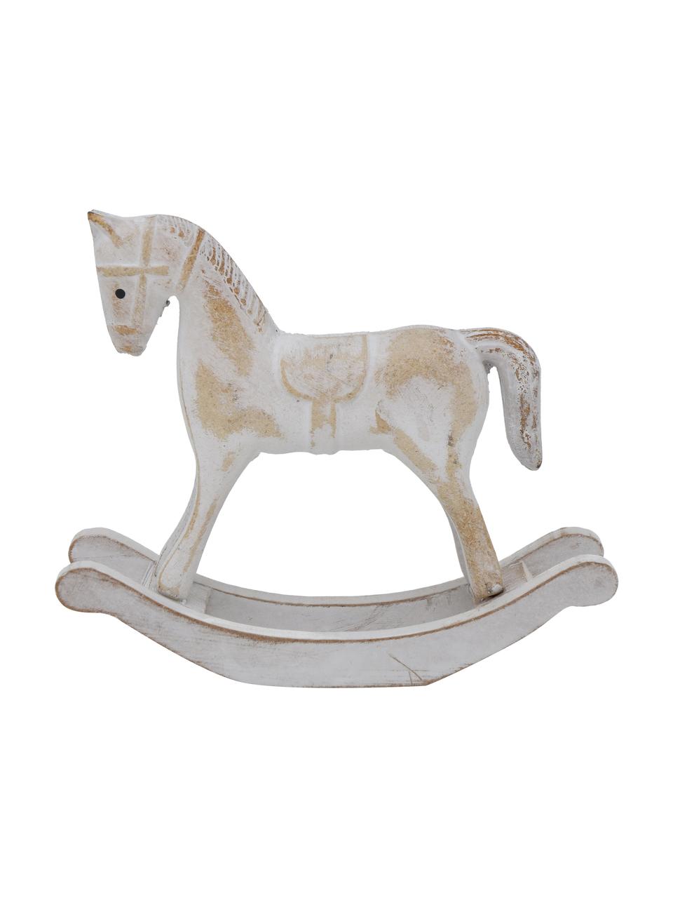 Objet décoratif cheval à bascule Noël Pavo haut. 12 cm, MDF (panneau en fibres de bois à densité moyenne), enduit, Gris, beige avec finition antiquaire, larg. 13 x haut. 12 cm