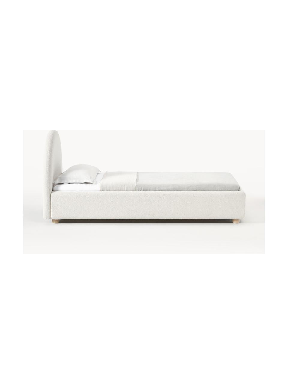 Cama individual en tejido bouclé Ebba, con espacio de almacenamiento, Tapizado: 100% polipropileno Alta r, Estructura: madera de pino maciza y p, Patas: madera de pino macizo, Bouclé blanco crema, An 90 x L 200 cm
