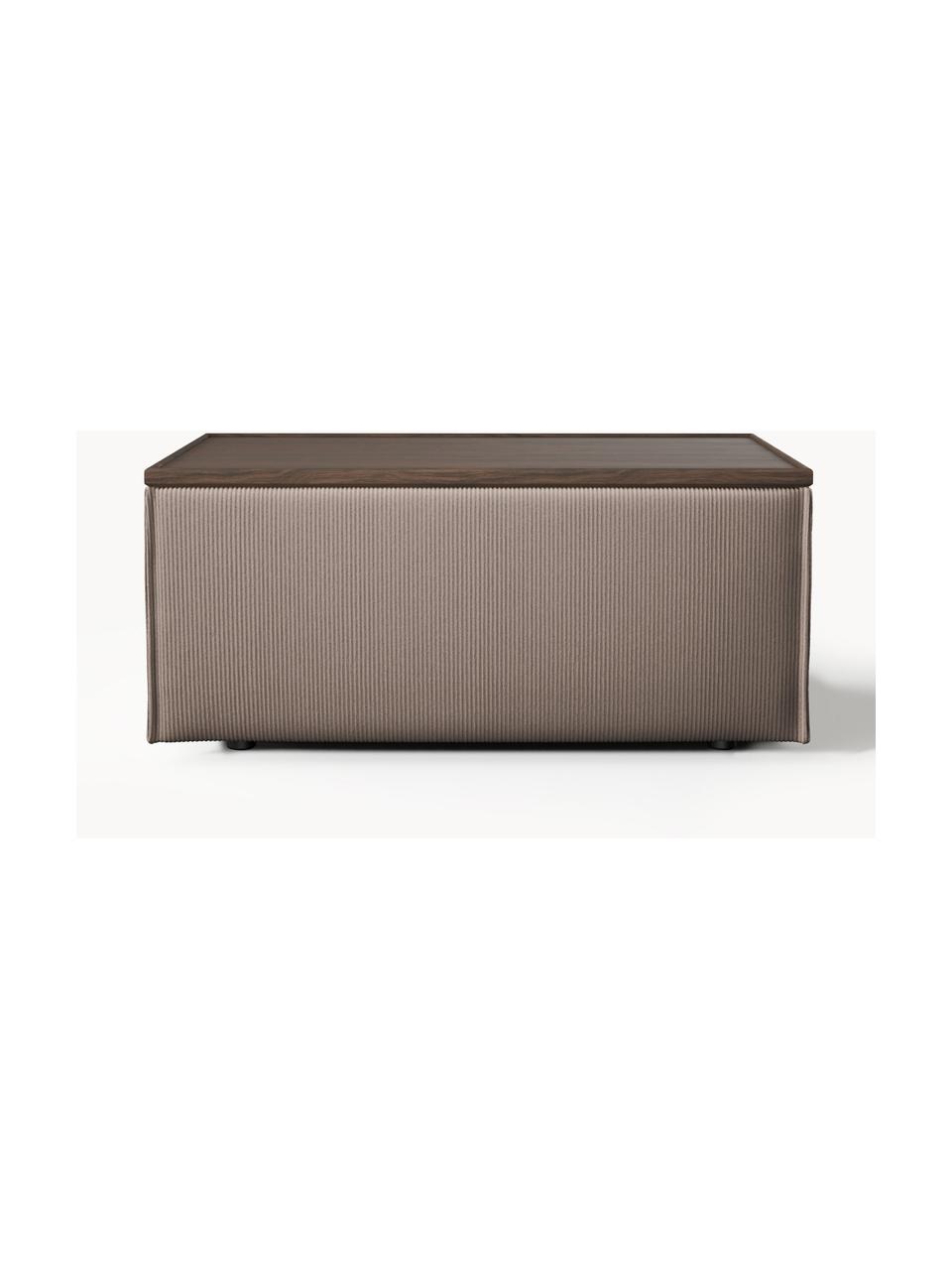 Sofa-Hocker Lennon aus Cord mit Stauraum, Bezug: Cord (92 % Polyester, 8 %, Tablett: Eichenholz, Spannplatte m, Gestell: Spanplatte, mitteldichte , Füße: Kunststoff Dieses Produkt, Cord Taupe, dunkles Eichenholz, B 88 x T 50 cm