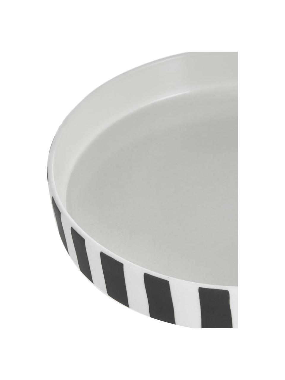 Keramik Servierplatte Toppu im Streifendesign, Keramik, Weiss, Schwarz, Ø 20 x H 9 cm