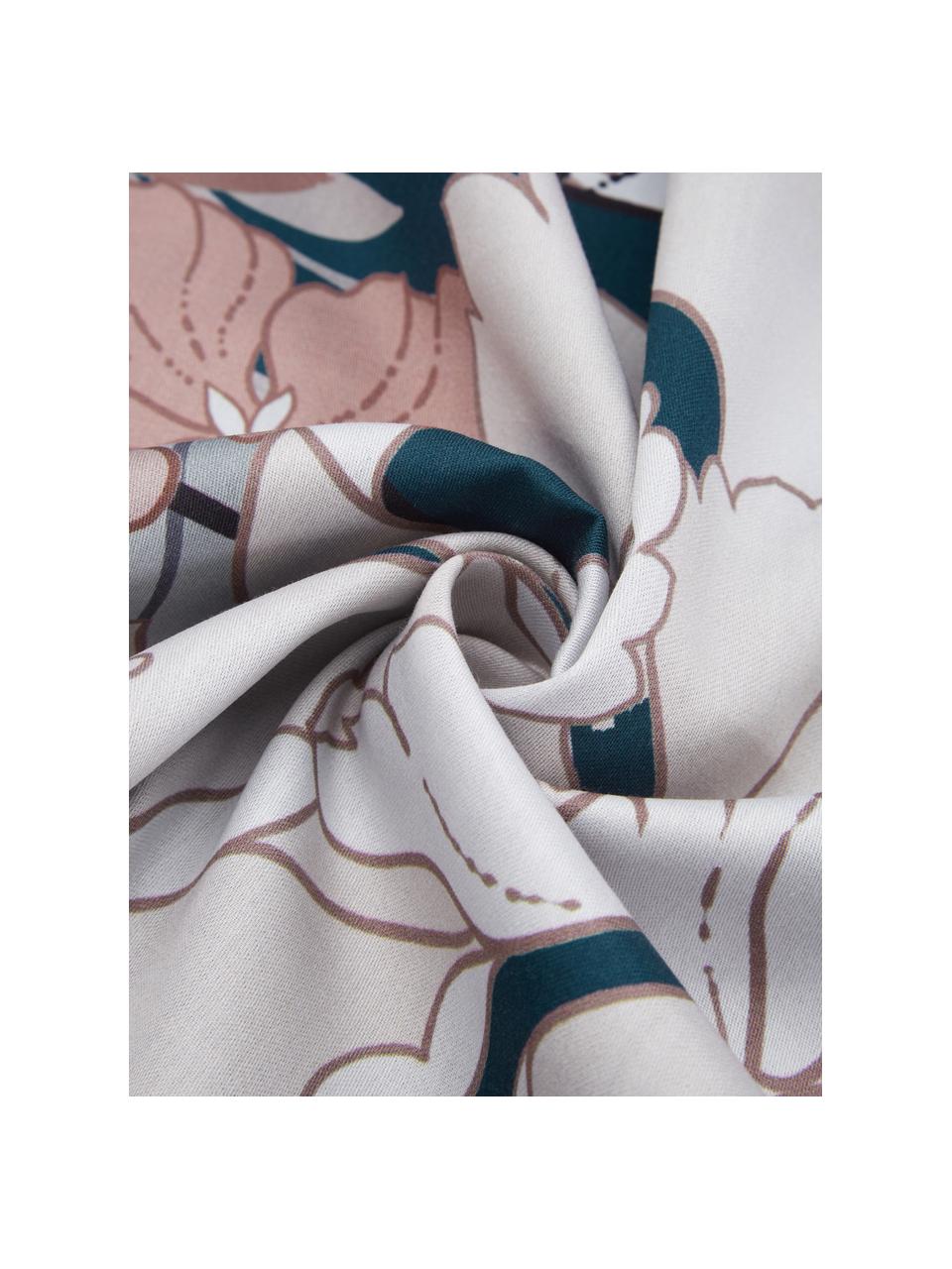 Baumwollsatin-Bettwäsche Akina aus Bio-Baumwolle mit Blumen-Print, Webart: Satin Fadendichte 200 TC,, Mehrfarbig, 135 x 200 cm + 1 Kissen 80 x 80 cm
