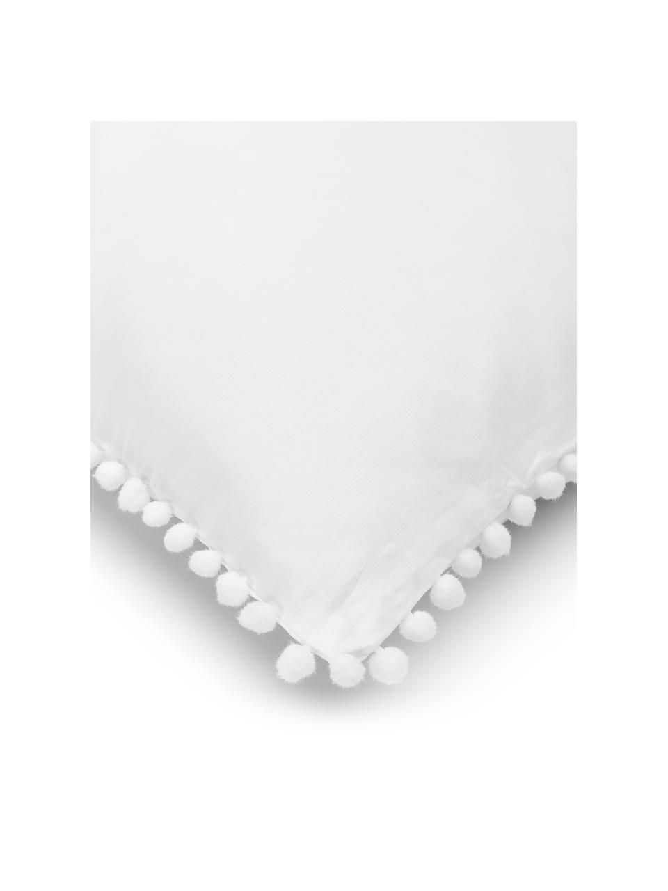 Baumwollperkal-Kopfkissenbezüge Bommy mit Pompoms, 2 Stück, Webart: Perkal Fadendichte 200 TC, Weiß, B 40 x L 80 cm