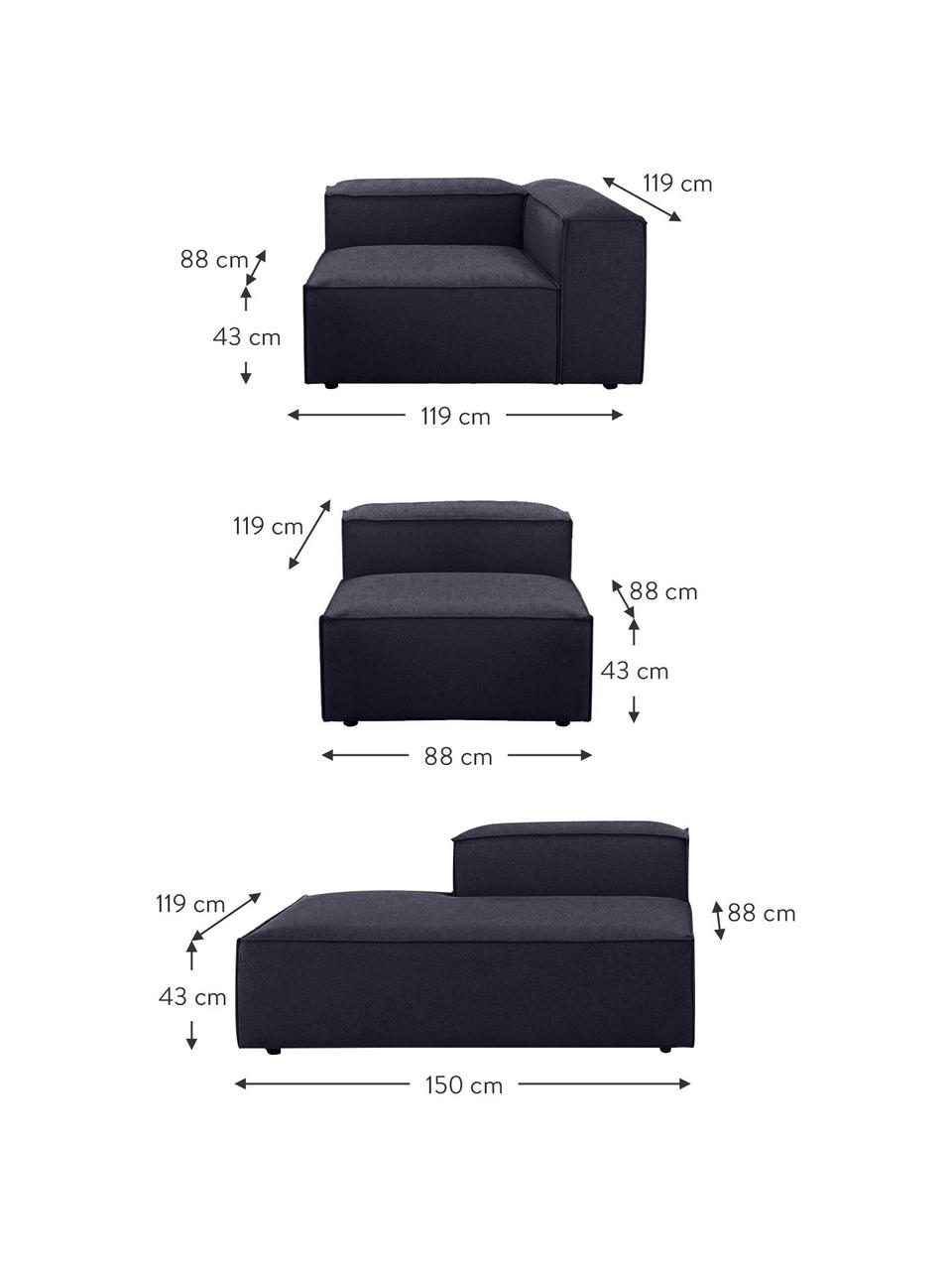 Szezlong modułowy XL Lennon, Tapicerka: 100% poliester Dzięki tka, Stelaż: lite drewno sosnowe, cert, Nogi: tworzywo sztuczne, Ciemnoniebieska tkanina, S 357 x G 119 cm, oparcie prawostronne