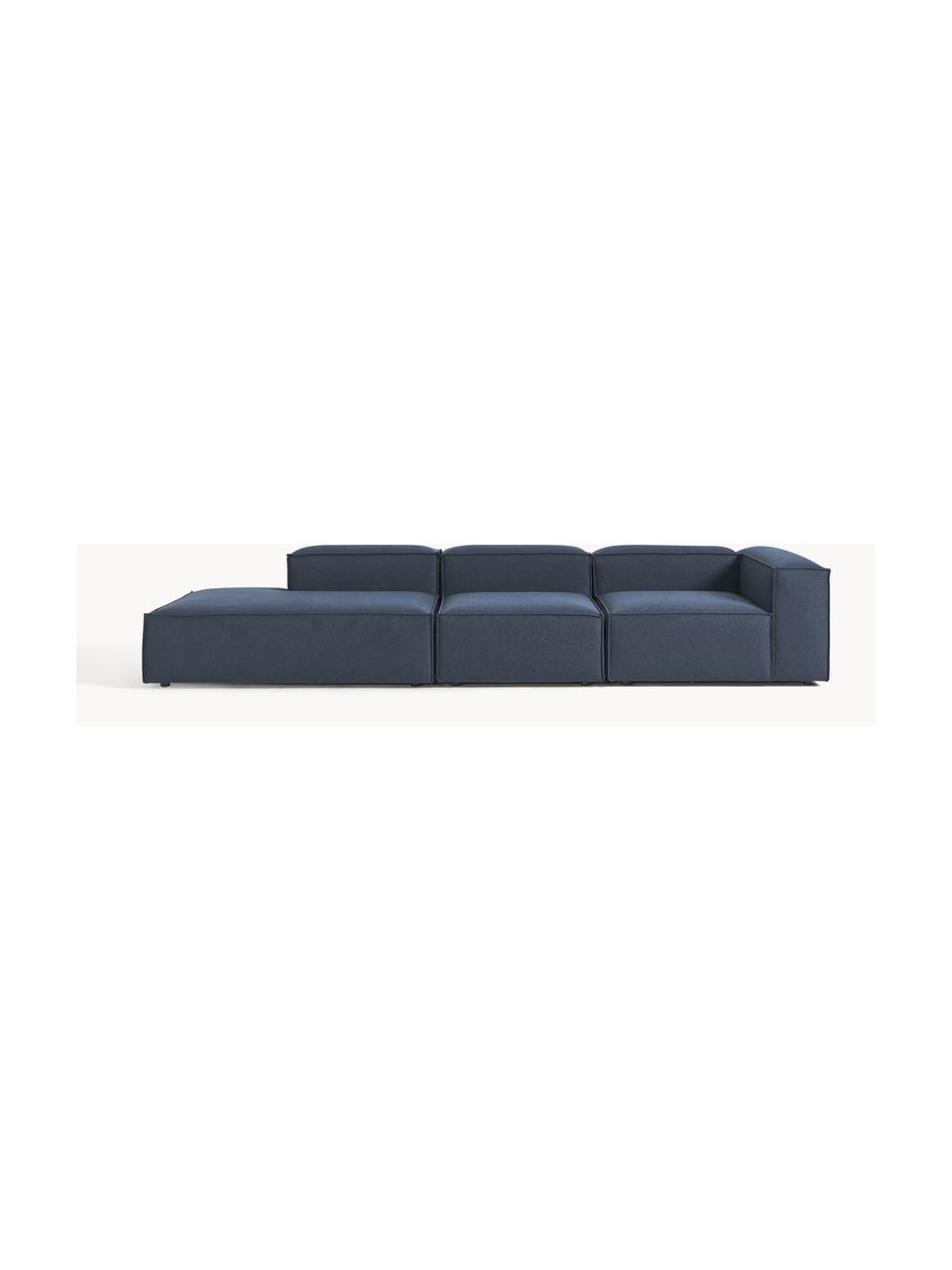 Modulaire XL chaise longue Lennon, Bekleding: 100% polyester De slijtva, Frame: massief grenenhout, multi, Poten: kunststof Dit product is , Geweven stof donkerblauw, B 357 x D 119 cm, armleuning links