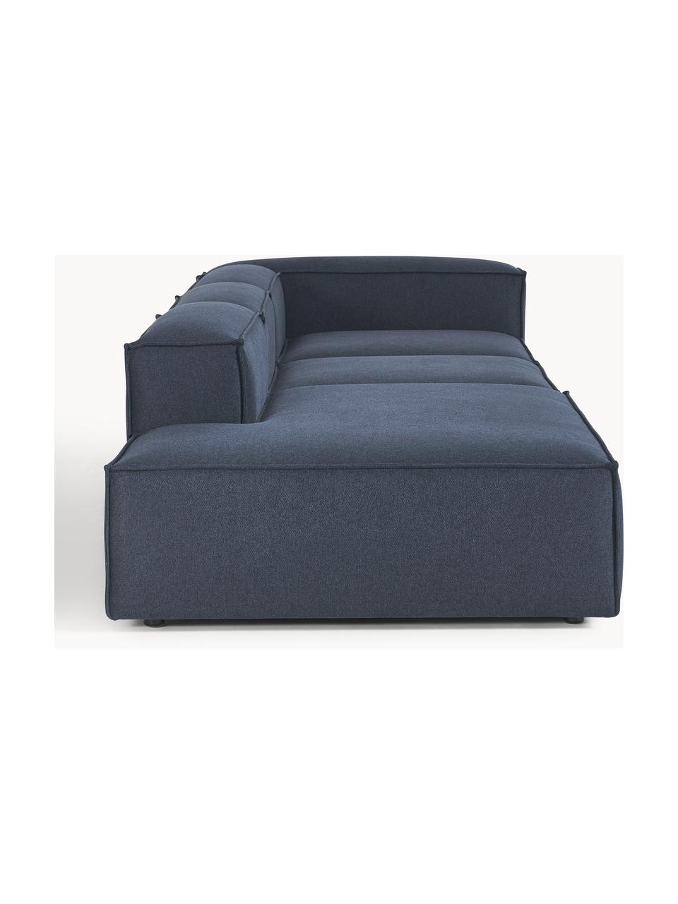 Chaise longue XL componibile Lennon, Rivestimento: 100% poliestere Con 115.0, Struttura: legno di pino massiccio, , Piedini: plastica, Tessuto blu scuro, Larg. 357 x Prof. 119 cm, schienale a destra
