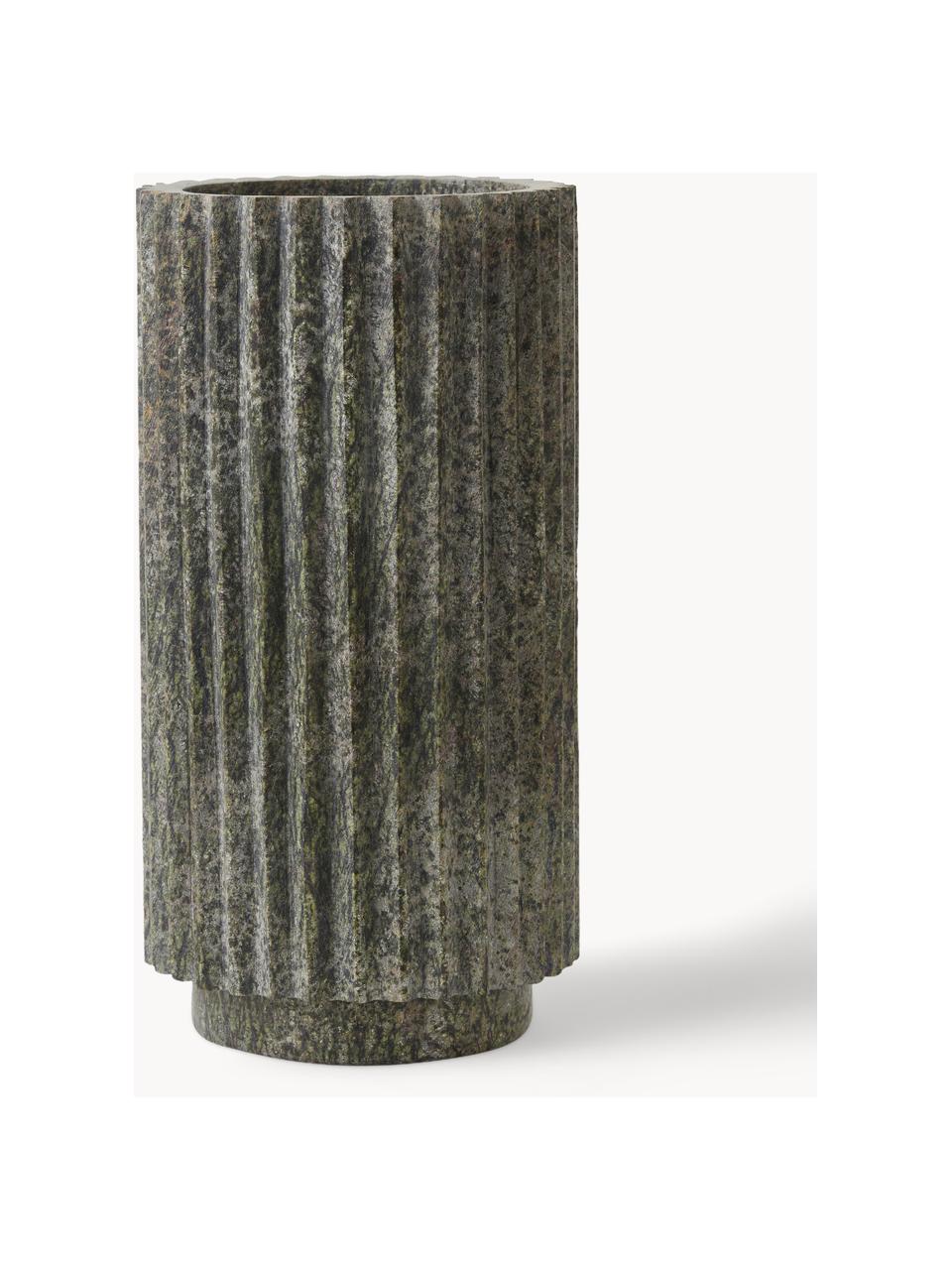Vase en marbre Loon, haut. 24 cm, Marbre, Vert olive, marbré, Ø 12 x haut. 24 cm