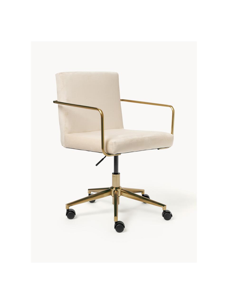 Fluwelen bureaustoel Kashya met armleuning, in hoogte verstelbaar, Bekleding: fluweel (100% polyester) , Frame: geborsteld metaal, Wieltjes: kunststof Dit product is , Fluweel lichtbeige, B 57 x D 56 cm