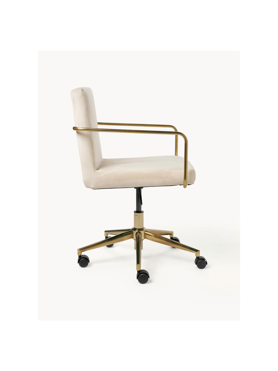 Silla de escritorio de terciopelo con reposabrazos Kashya, altura regulable, Funda: terciopelo (100% poliéste, Terciopelo beige claro, An 57 x L 56 cm