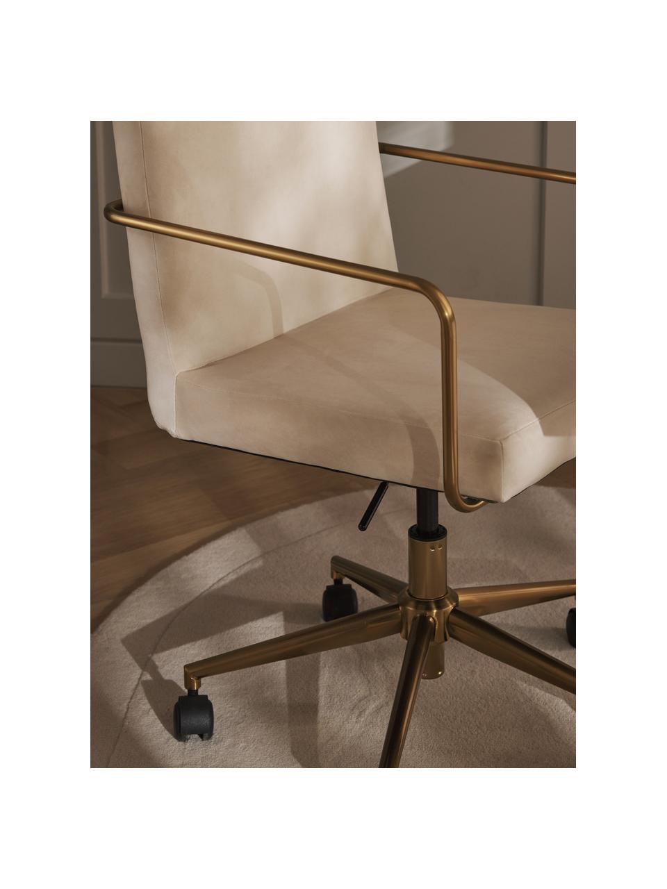 Samt-Schreibtischstuhl Kashya mit Armlehne, höhenverstellbar, Bezug: Samt (100 % Polyester) De, Gestell: Metall, gebürstet, Rollen: Kunststoff, Samt Hellbeige, B 57 x T 56 cm