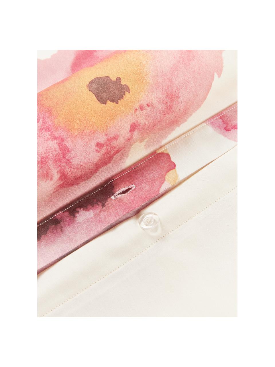 Copripiumino in raso di cotone con stampa floreale Fiorella, Bianco crema, multicolore, Larg. 200 x Lung. 200 cm