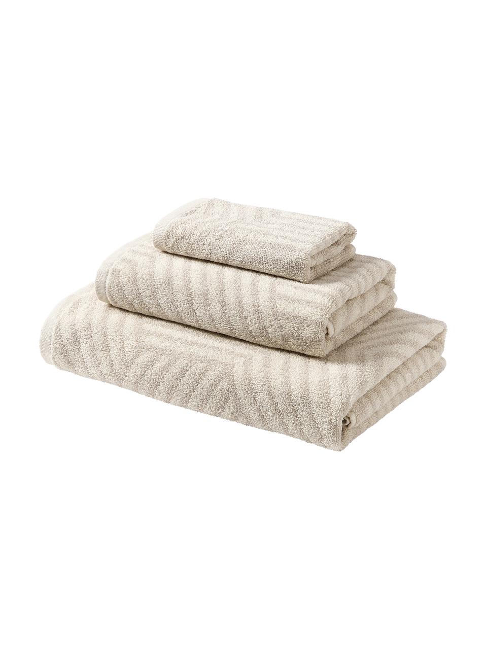 Set de toallas Fatu, 3 uds., Tonos beige, Set de diferentes tamaños