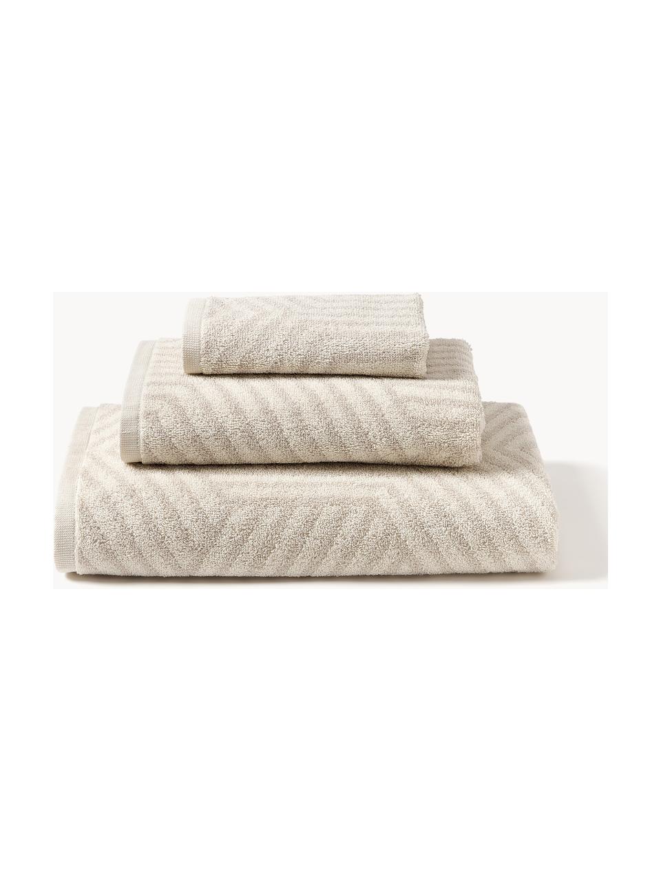 Lot de serviettes de bain Fatu, tailles variées, Tons beige clair, 3 éléments (1 serviette invité, 1 serviette de toilette et 1 drap de bain)