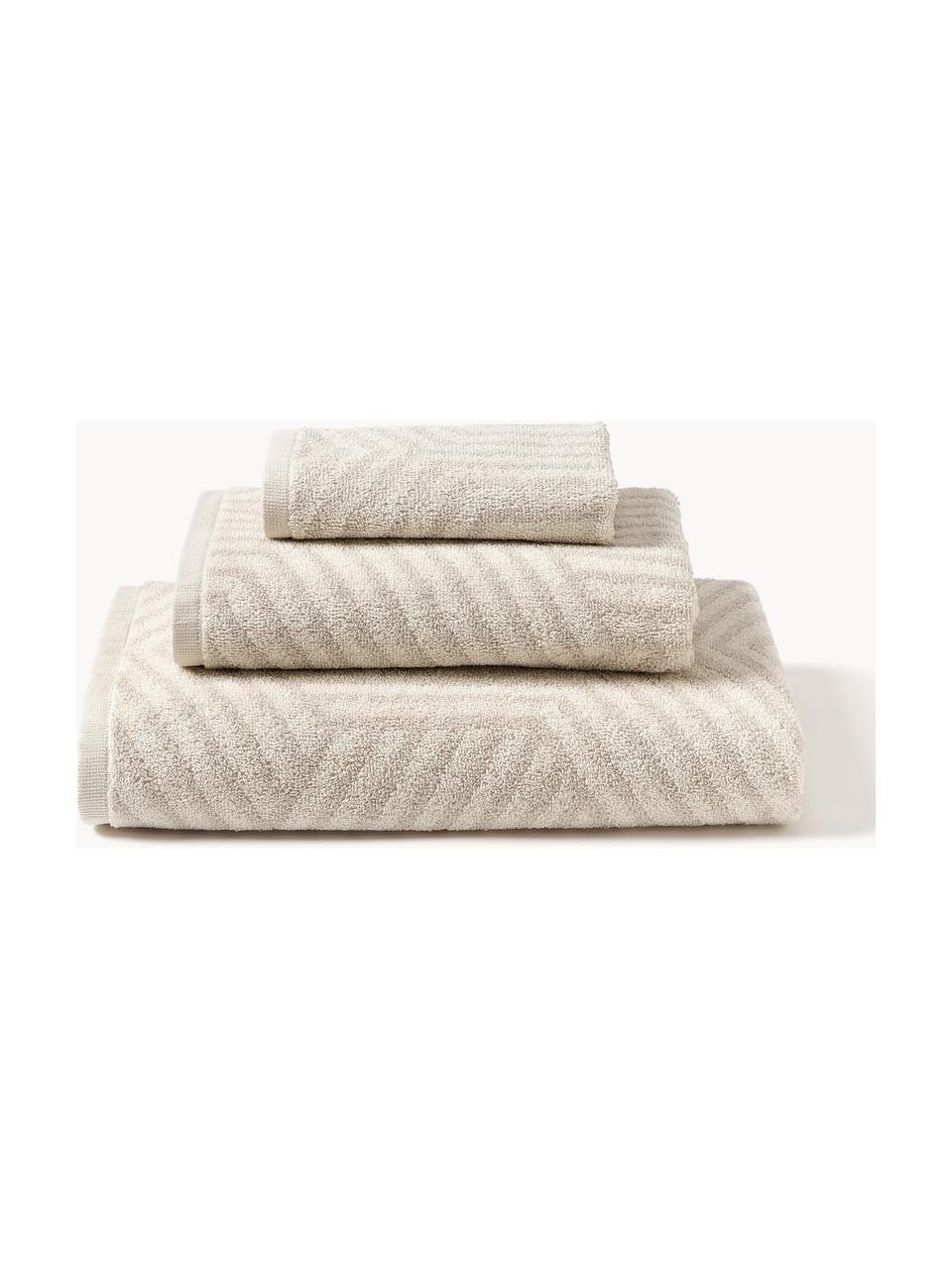 Set de toallas Fatu, tamaños diferentes, Tonos beige claros, Set de 3 (toalla tocador, toalla lavabo y toalla ducha)