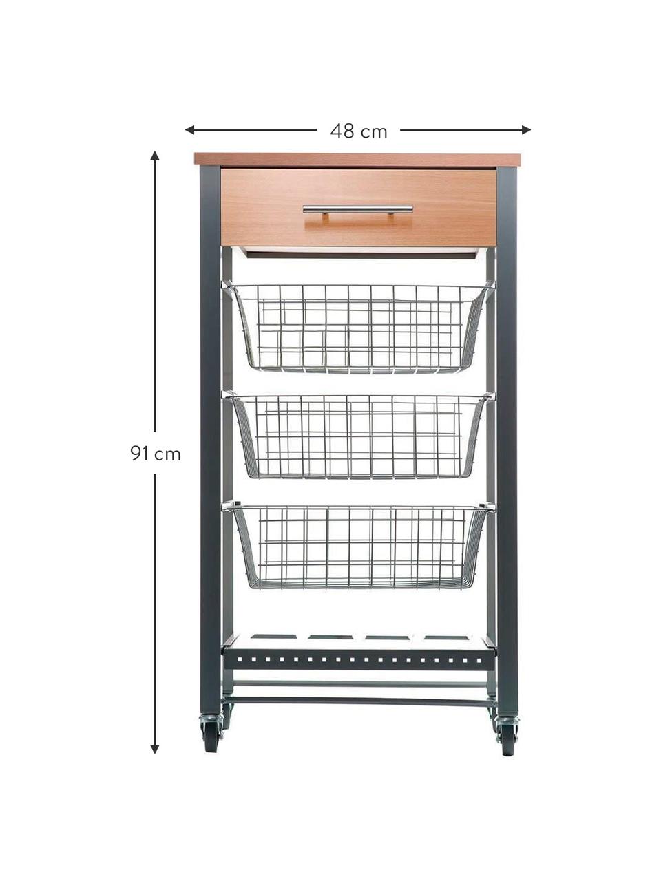 Carrito Diana, Estructura: acero lacado, Gris metalizado, beige, An 48 x Al 91 cm