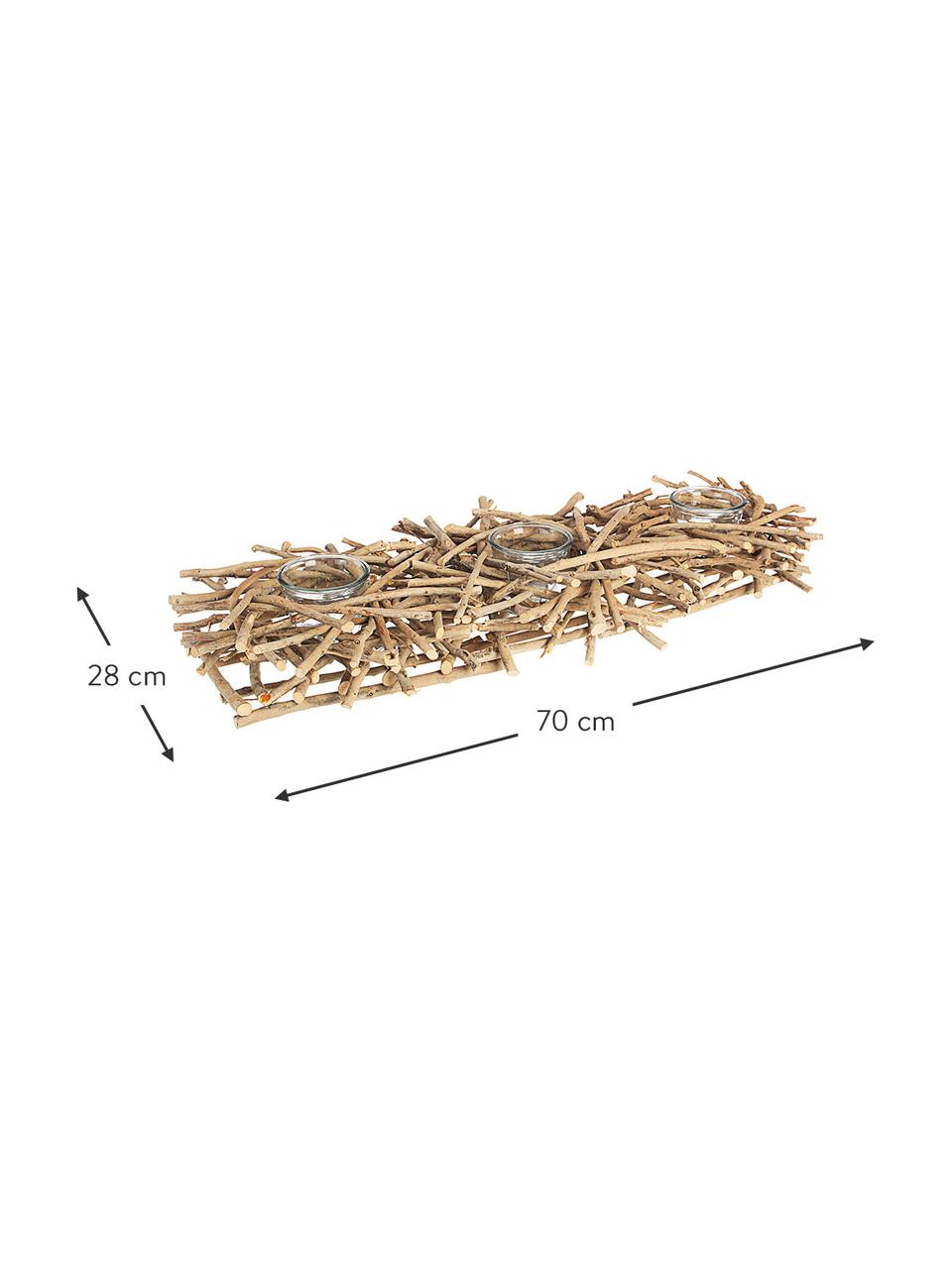 Grosses Teelichthalter-Set Recto, 4-tlg., Halterung: Holz, Transparent, Holz, B 70 x H 10 cm