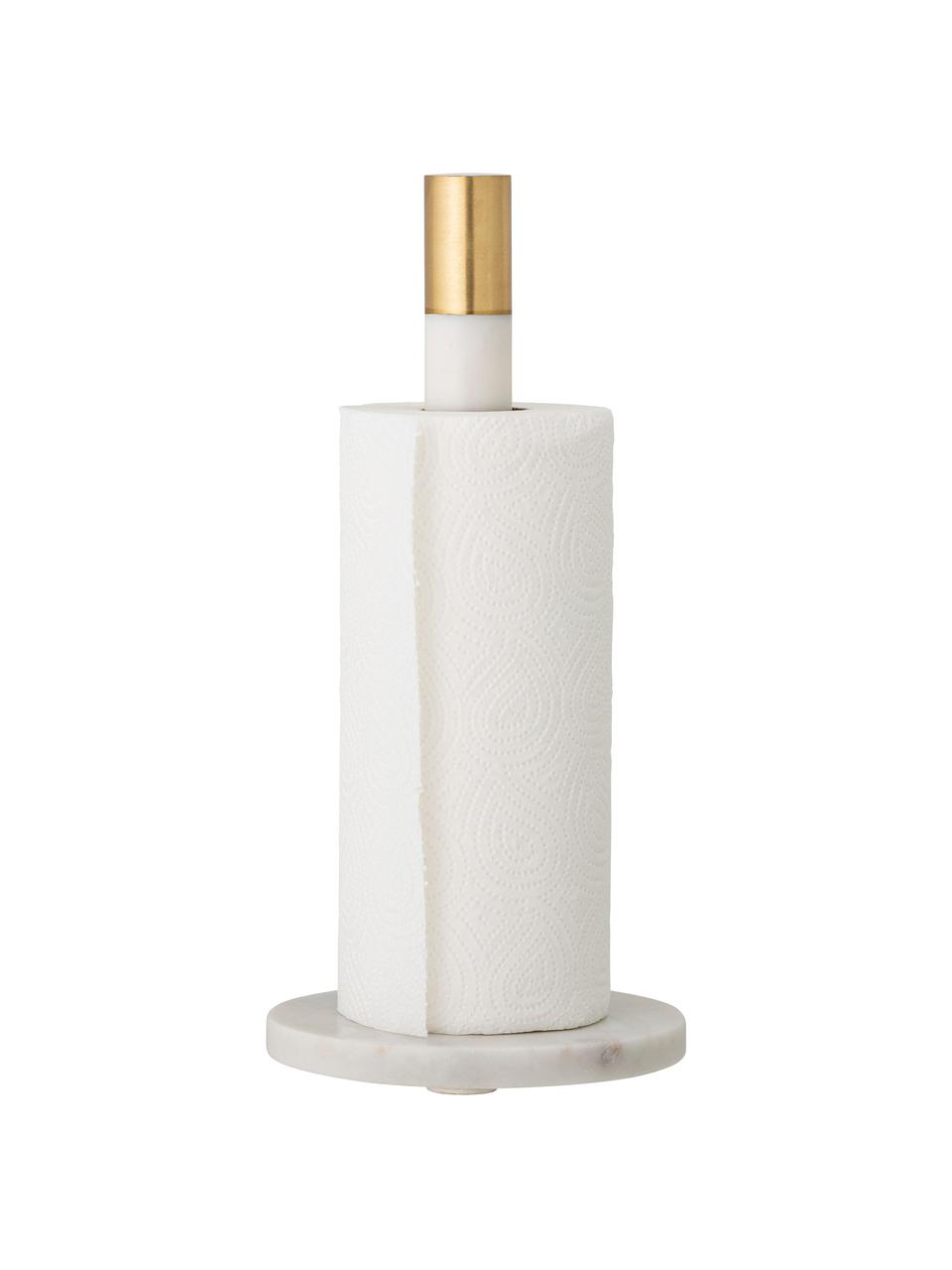 Mramorový stojan na papierové utierky Emira, Biela, mramorovaná, mosadzné odtiene, Ø 15 cm