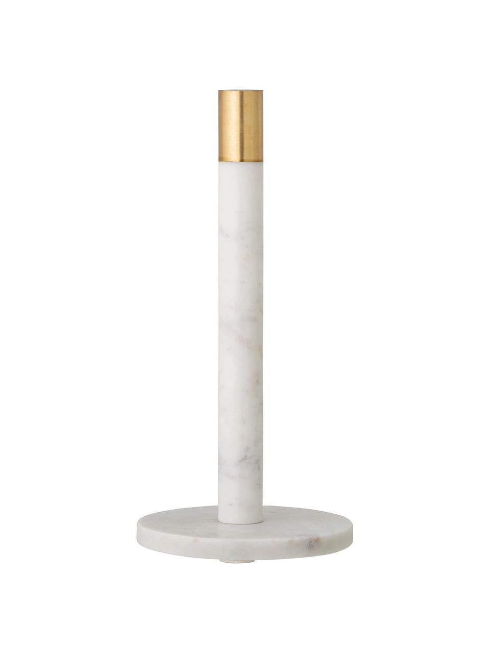 Porte essuie en marbre Emira, Blanc, marbré, couleur laitonnée, Ø 15 cm