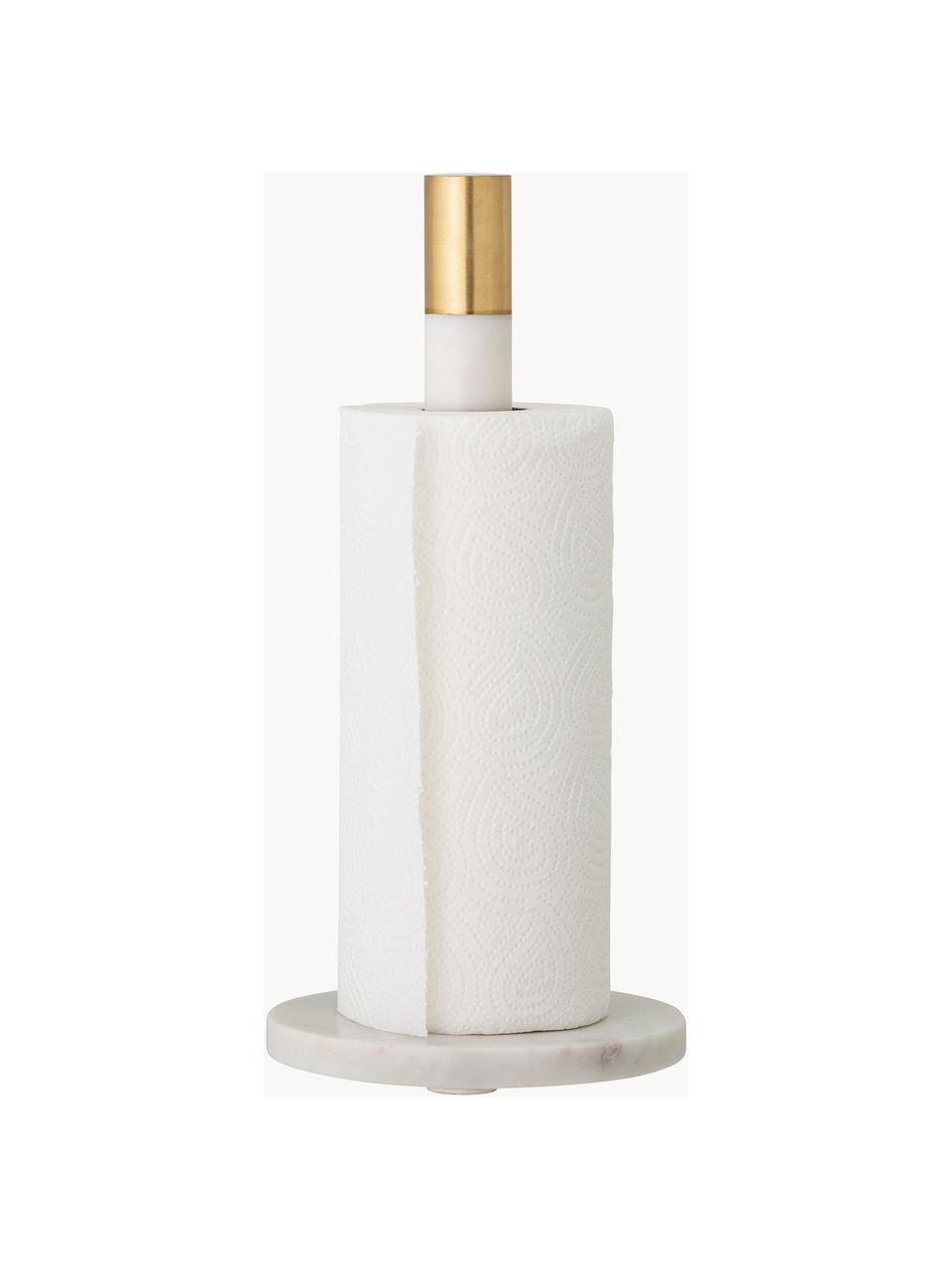 Marmeren keukenrolhouder Emira, Decoratie: messing, Wit, gemarmerd, goudkleurig, Ø 15 cm