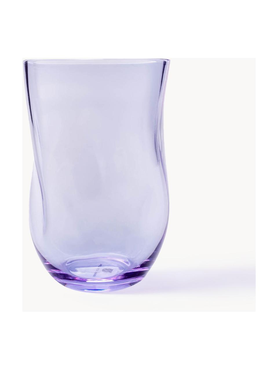 Verres à eau artisanaux de forme organique Squeeze, 6 pièces, Verre, Lilas, Ø 7 x haut. 10 cm, 250 ml