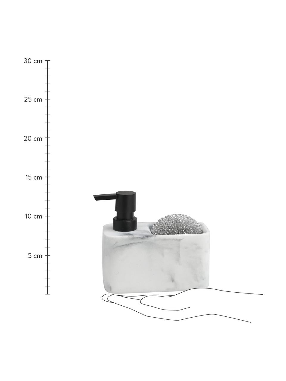Dozownik do mydła z gąbką Galia, Biały, marmurowy, odcienie srebrnego, S 15 x W 14 cm