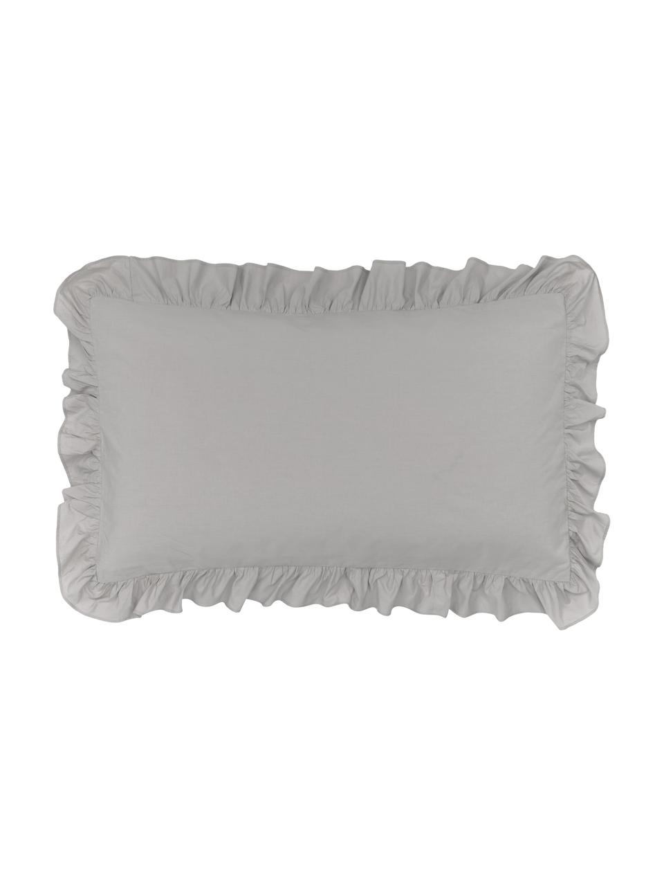 Funda de almohada de algodón con volantes Florence, Gris claro, 50 x 70 cm