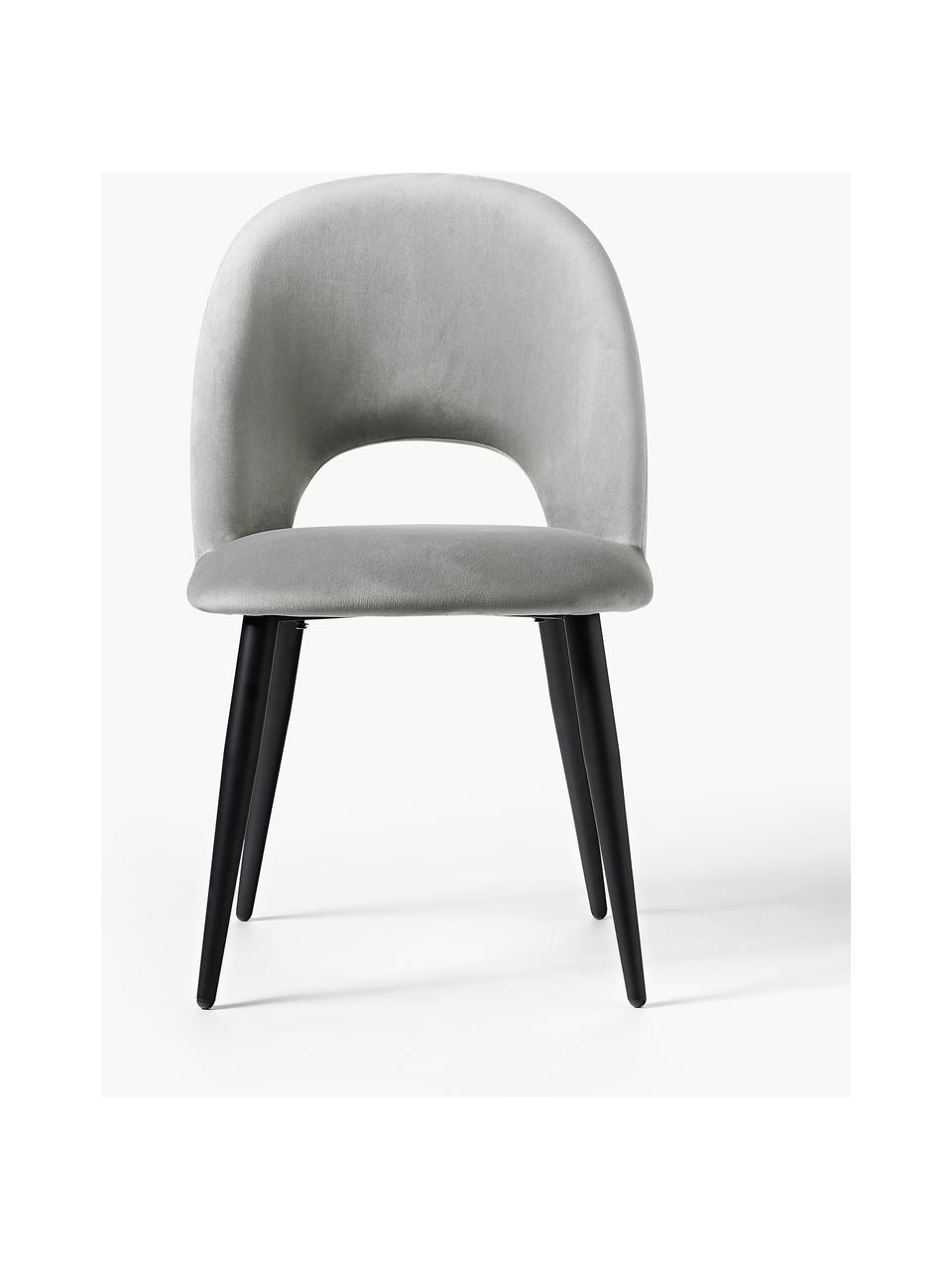Krzesło tapicerowane z aksamitu Rachel, Tapicerka: aksamit (100% poliester) , Nogi: metal malowany proszkowo, Jasnoszary aksamit, S 53 x G 57 cm