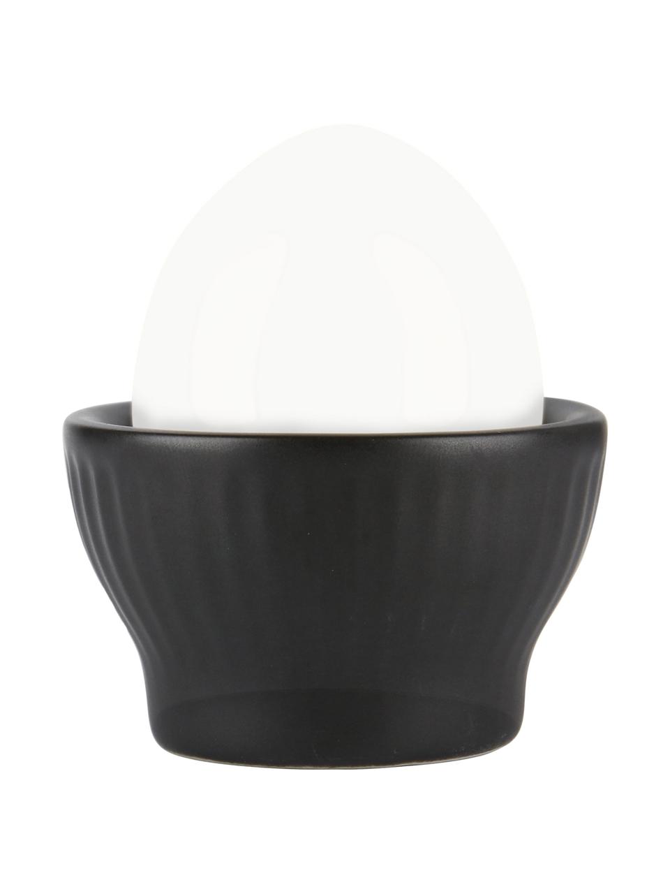 Soportes de huevo Groove, 4 uds., Gres, Negro, Ø 8 x Al 4 cm