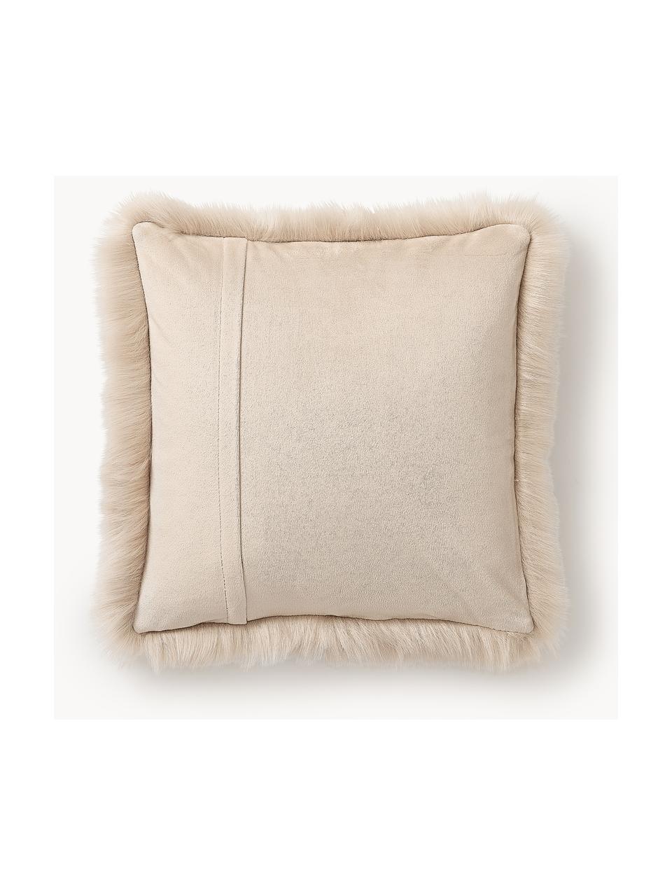 Housse de coussin 40x40 en fourrure synthétique moelleuse lisse Mathilde, Beige, larg. 40 x long. 40 cm