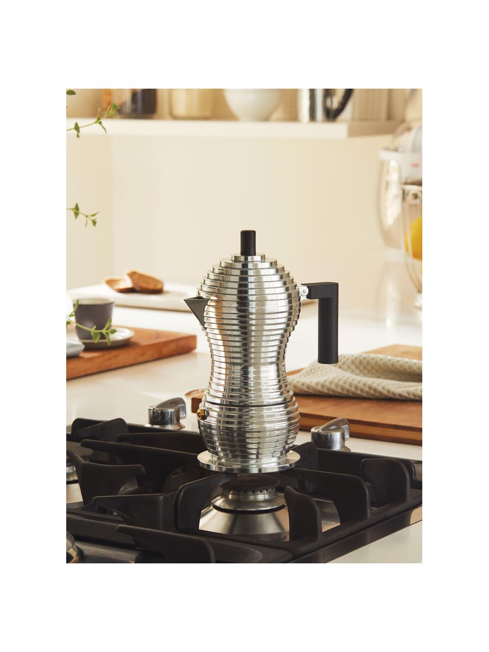 Espresso kávovar na tři šálky Pulcina, Stříbrná, černá, Š 15 cm, V 20 cm