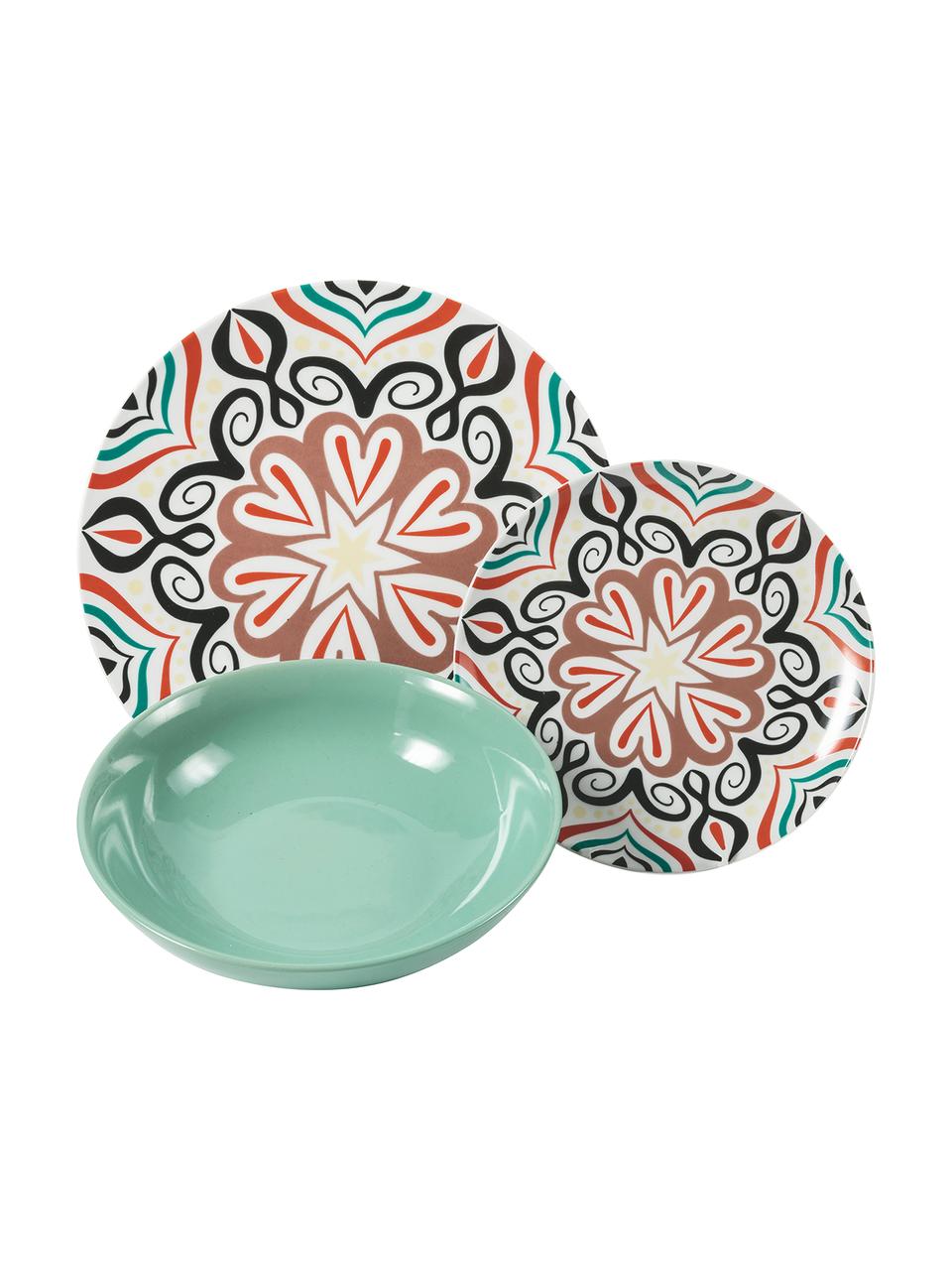 Set stoviglie in porcellana Sharm, 6 persone (18 pz), Porcellana, Multicolore, fantasia, Set in varie misure