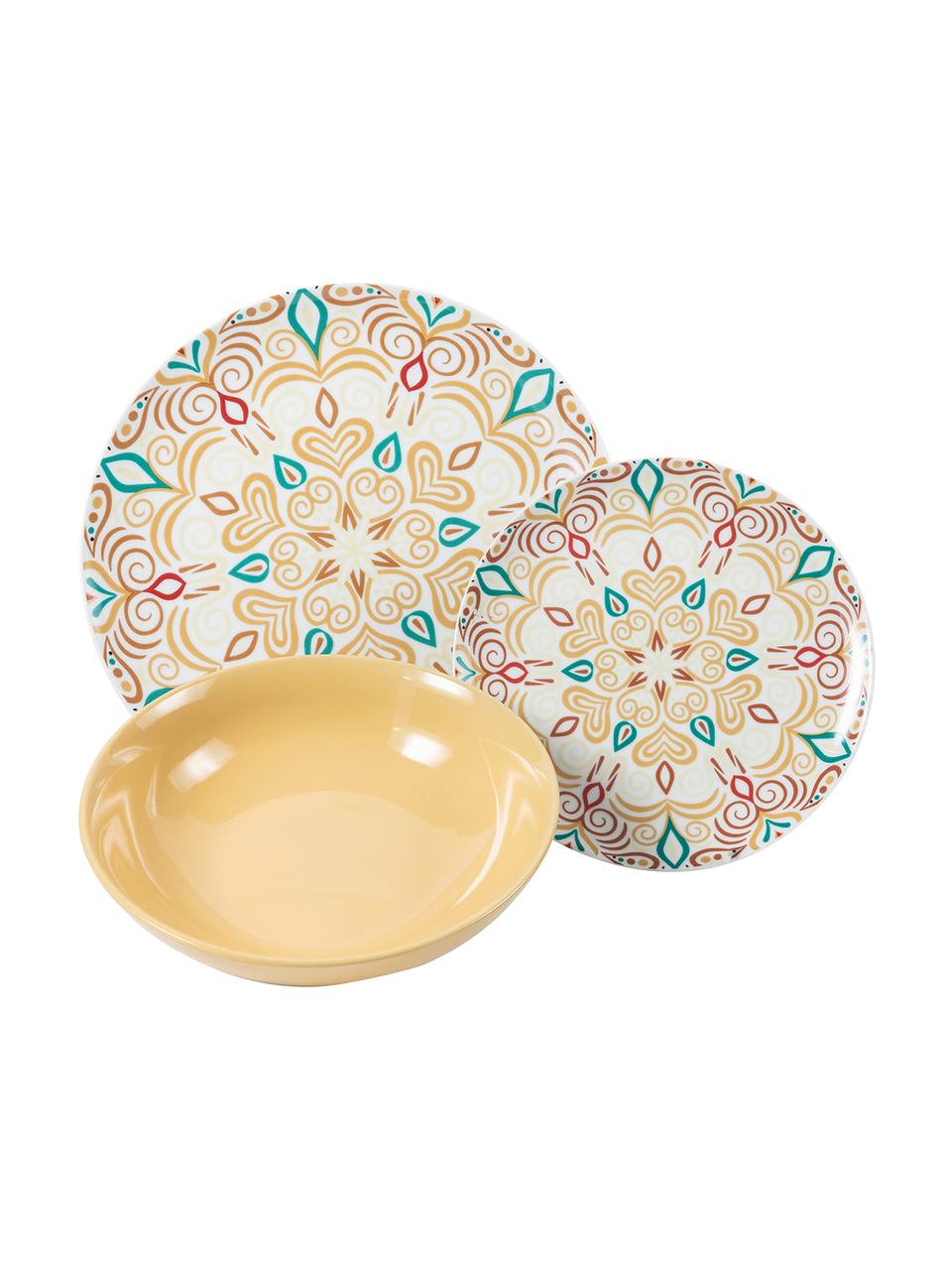Komplet naczyń z porcelany Sharm, dla 6 osób (18 elem.), Porcelana, Wielobarwny, we wzór, Komplet z różnymi rozmiarami