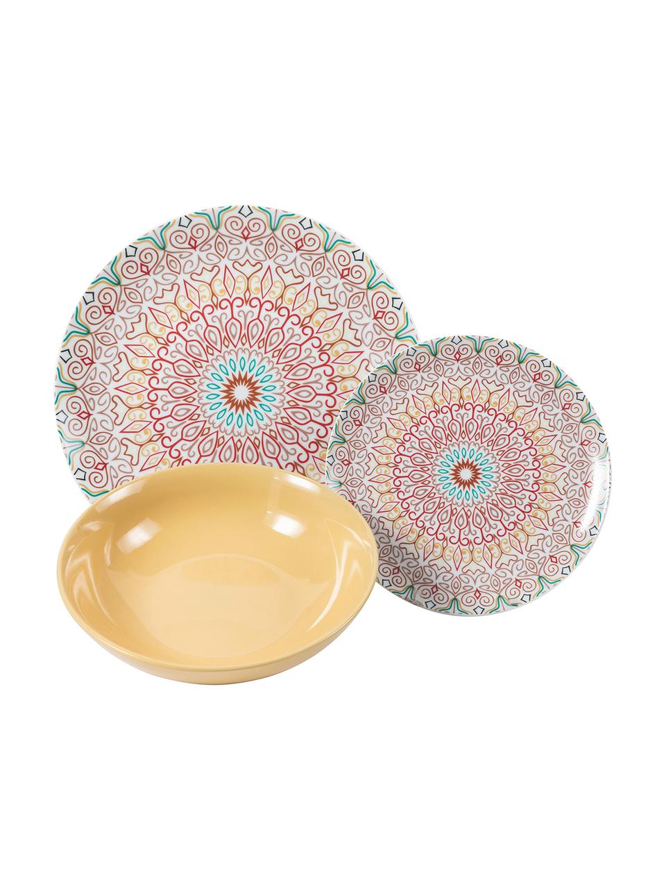 Service de table en porcelaine Sharm, 6 personnes (18 élém.), Porcelaine, Multicolore, imprimé, Lot de différentes tailles