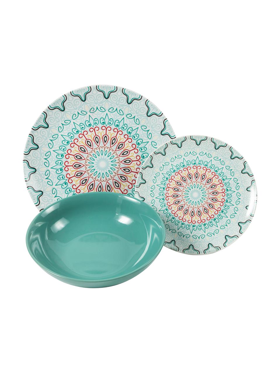 Set stoviglie in porcellana Sharm, 6 persone (18 pz), Porcellana, Multicolore, fantasia, Set in varie misure
