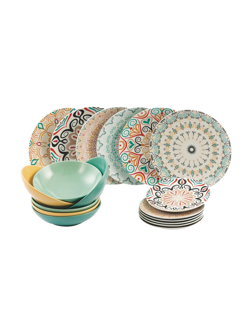 Súprava riadu z porcelánu Sharm, pre 6 osôb (18 dielov), Porcelán, Viac farieb, vzorovaná, Súprava s rôznymi veľkosťami