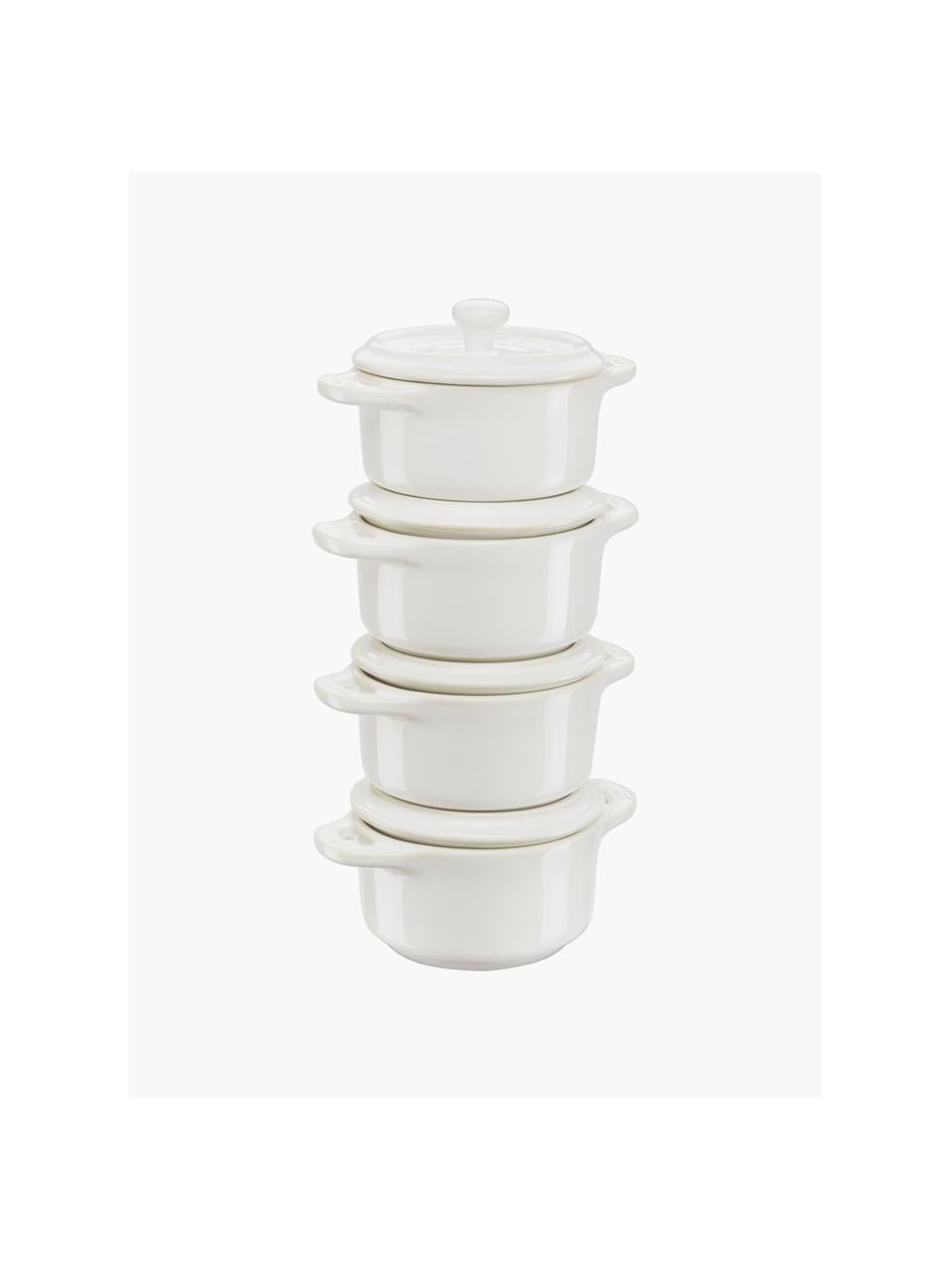 Petits pots Mini Cocotte, 4 pièces, Céramique, émaillée, Blanc, Ø 10 x haut. 7 cm, 200 ml