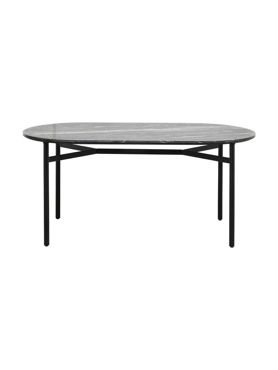 Mesa de comedor ovalada Taupo, tablero en aspecto mármol, Tablero: mármol, tablero de fibras, Patas: metal con pintura en polv, Gris, An 175 x F 90 cm