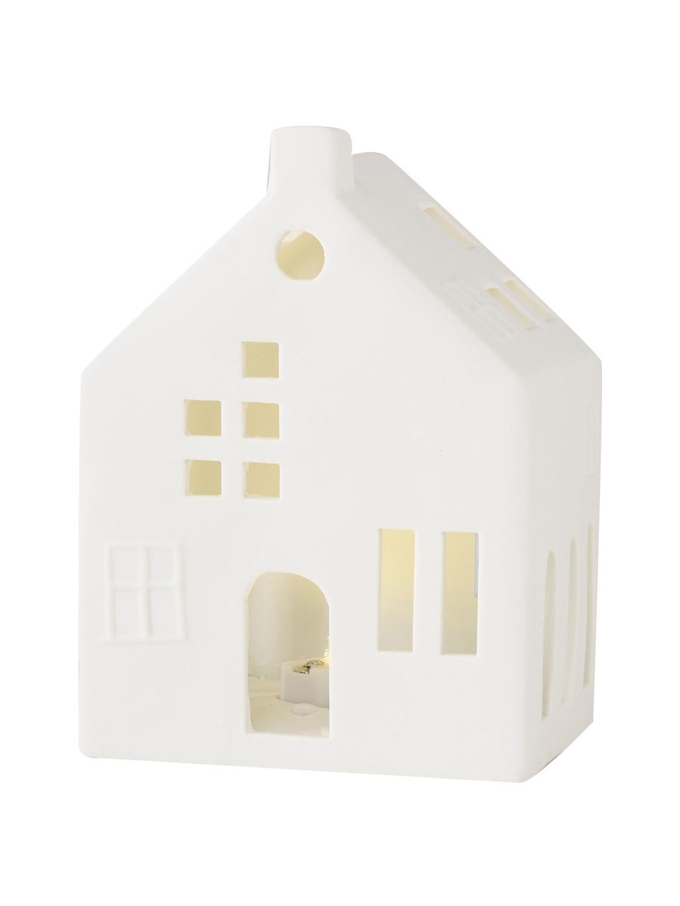 Figura decorativa casa LED de porcelana Hygga, 14 cm, Porcelana, Blanco, An 10 x Al 14 cm