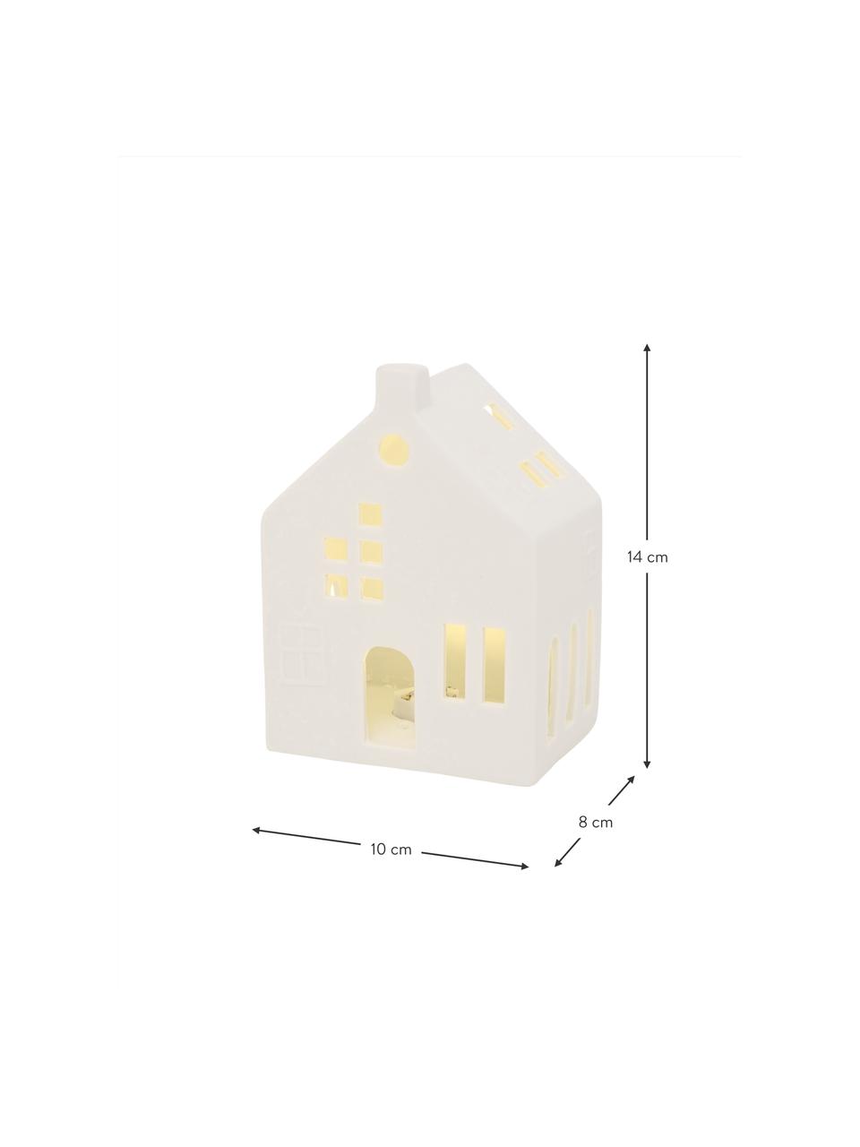 LED-Lichthaus Hygga aus Porzellan, H 14 cm, Porzellan, Weiß, B 10 x H 14 cm