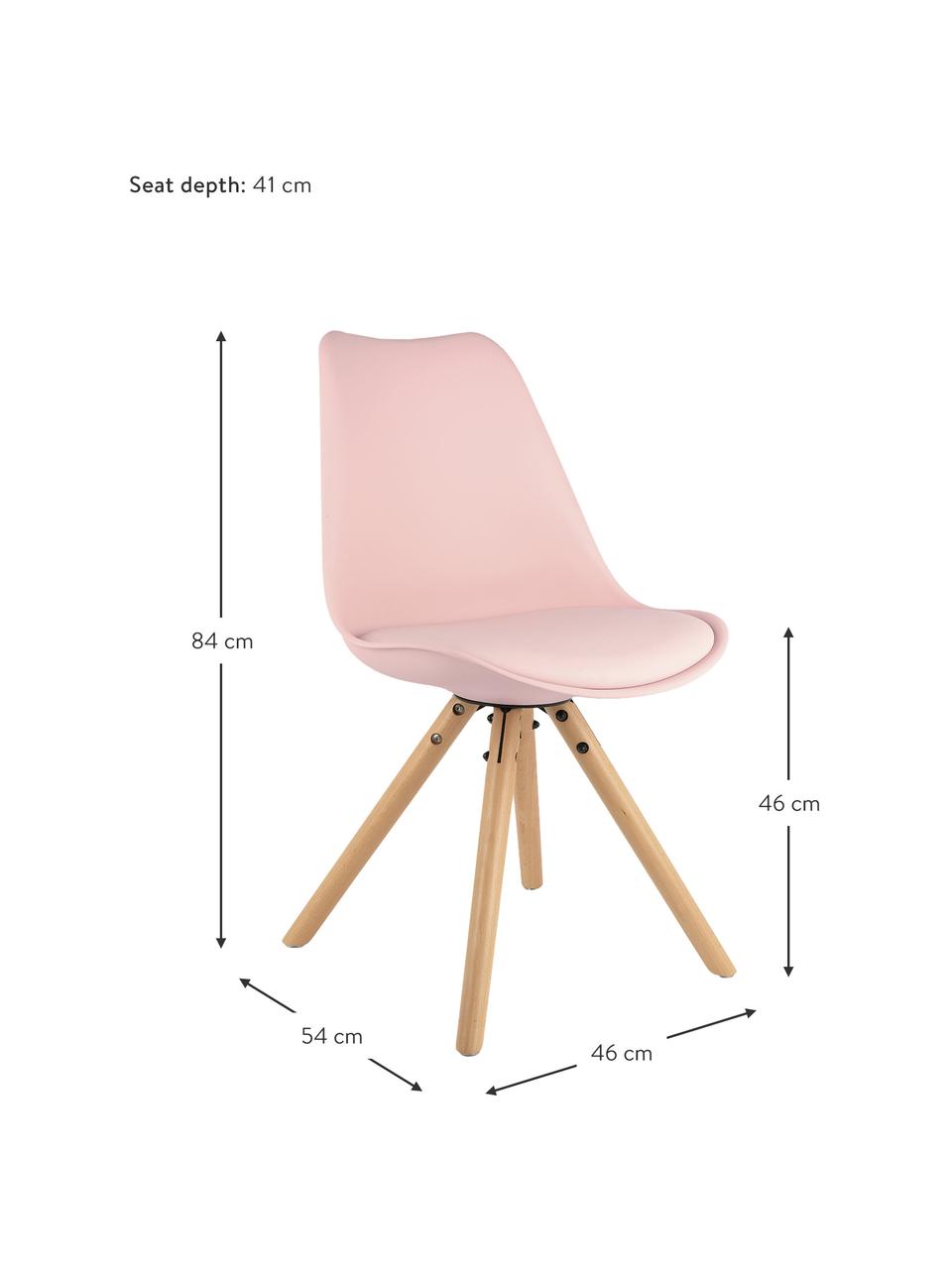 Sillas con asiento de cuero sintético Max, 2 uds., Asiento: cuero sintético (poliuret, Asiento: plástico, Patas: madera de haya, Rosa, An 46 x F 54 cm