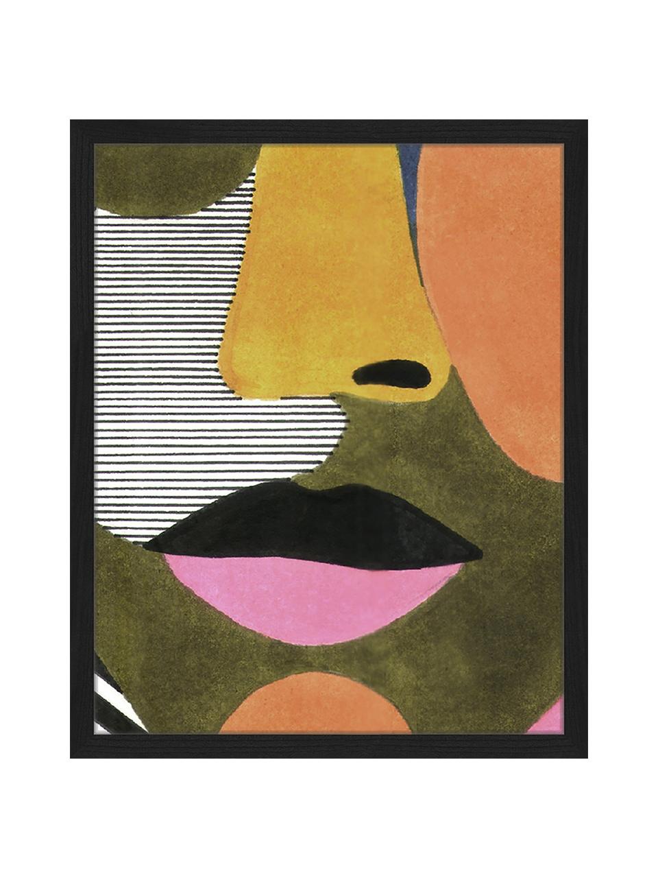 Stampa digitale incorniciata Close Up Face, Immagine: stampa digitale su carta,, Cornice: legno verniciato, Multicolore, Larg. 43 x Alt. 53 cm