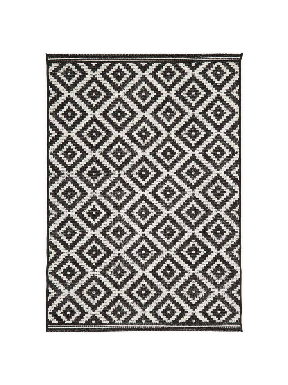 Alfombra de interior/exterior Miami, 70% polipropileno, 30% poliéster, Negro, blanco, An 80 x L 150 cm (Tamaño XS)