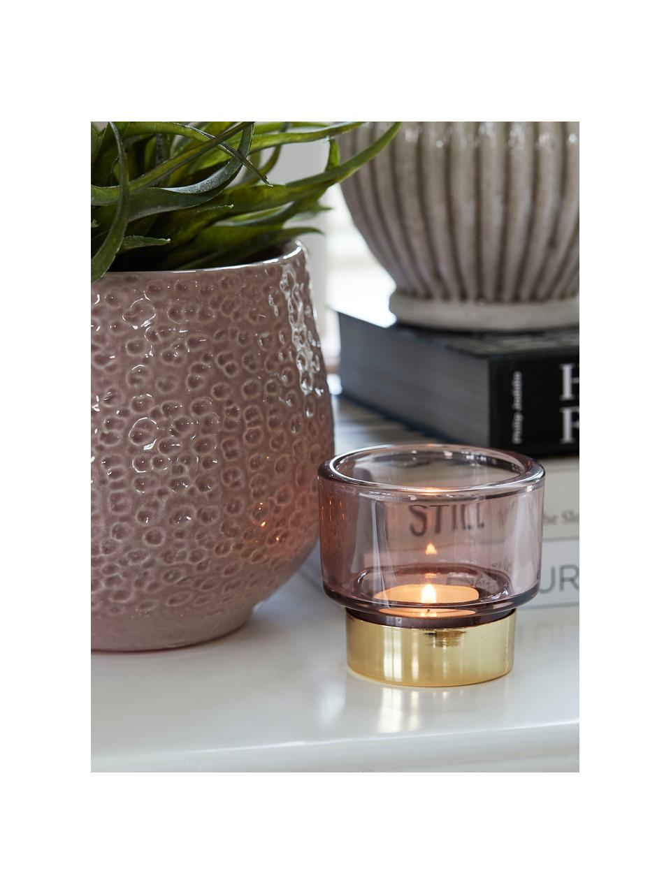 Ručně vyrobený svícen na čajovou svíčku Miy, Sklo, Růžová, transparentní, zlatá, Ø 8 cm