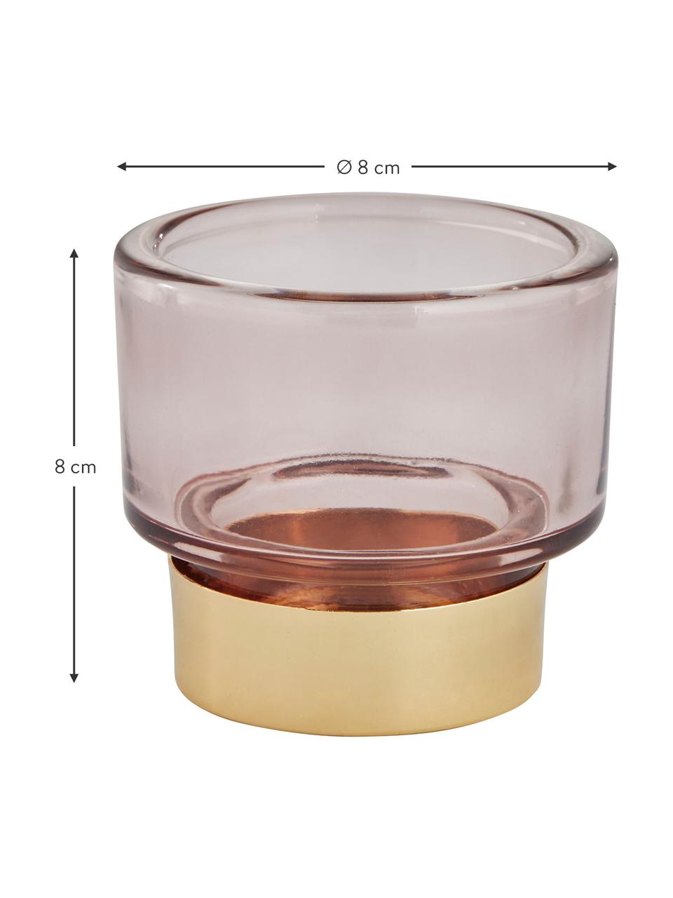Handgemaakte waxinelichthouder Miy, Glas, Roze, transparant, goudkleurig, Ø 8 cm