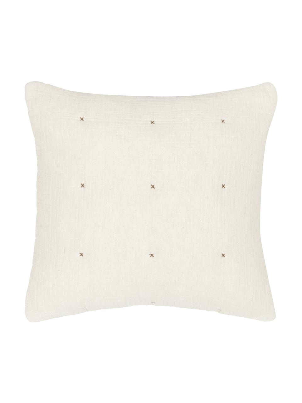 Gewatteerde kussenhoes Lune in beige uit katoenen mousseline, 100% katoen, Beige, B 45 x L 45 cm