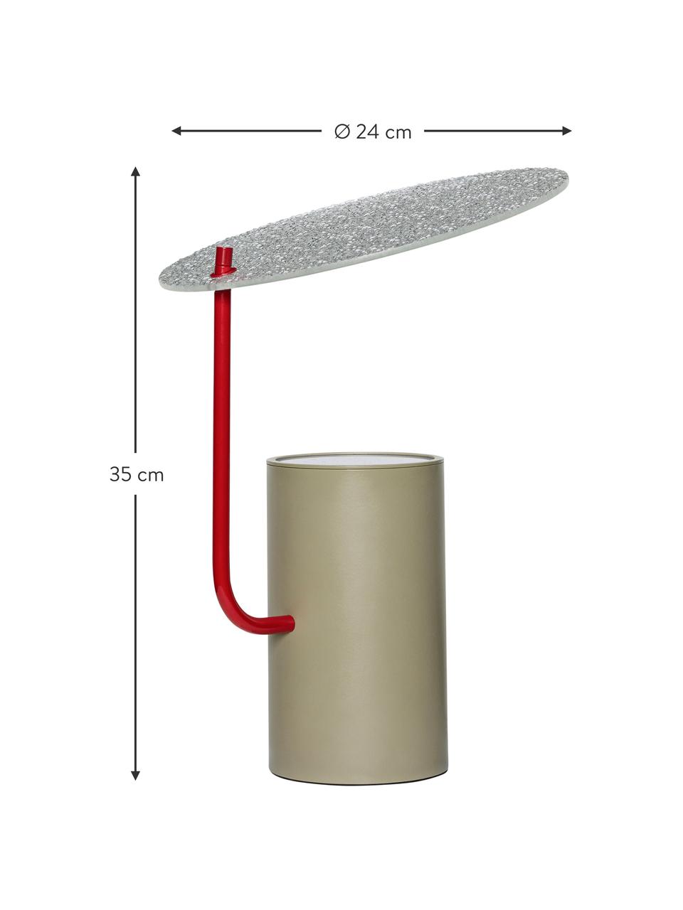 Kleine Tischlampe Disc mit Glasschirm, Lampenschirm: Glas, Lampenfuß: Metall, beschichtet, Khaki, Transparent, Ø 24 x H 35 cm