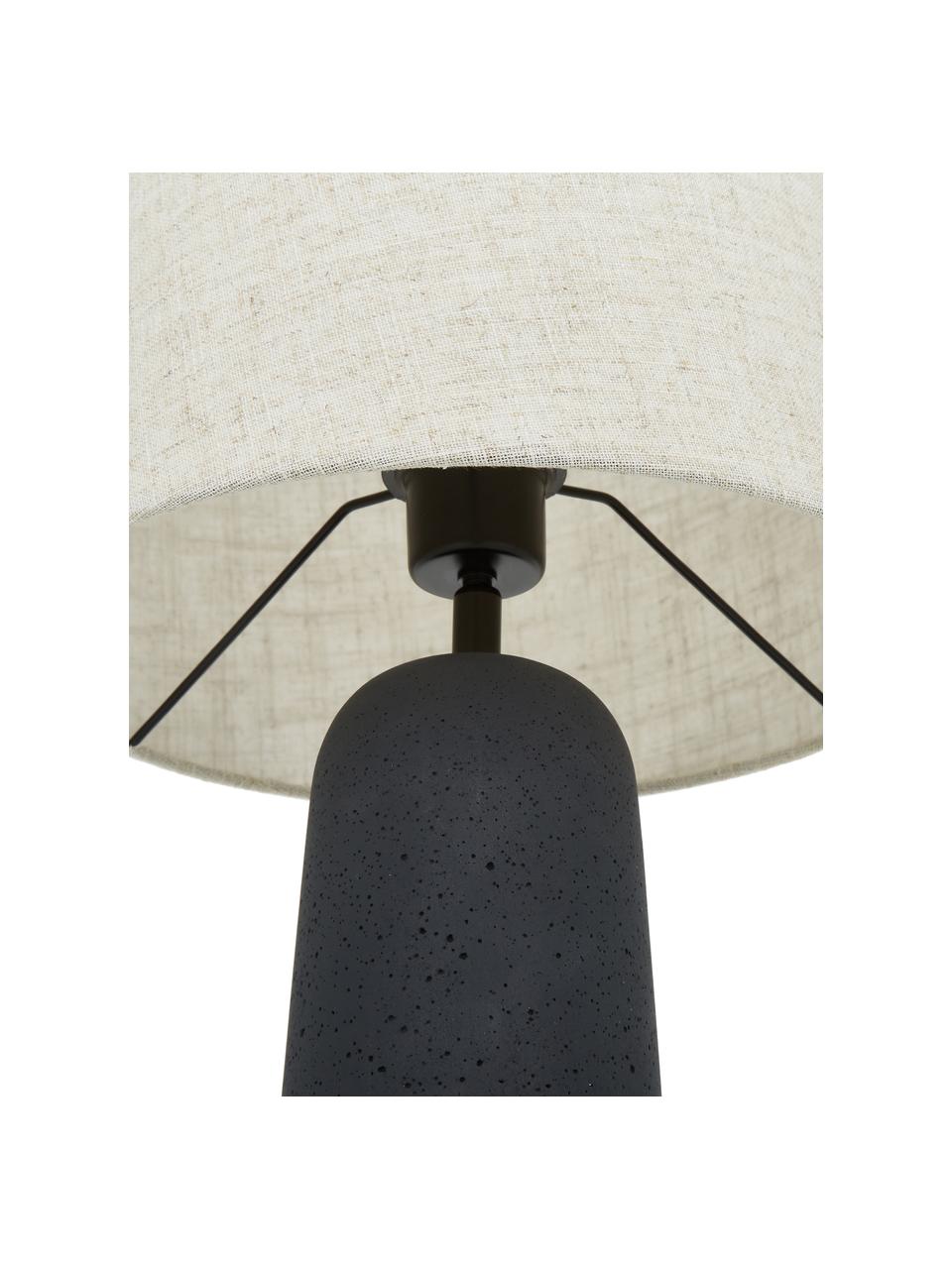 Lámpara de mesa grande de cemento Kaya, Pantalla: 80% algodón, 20% lino, Cable: cubierto en tela, Beige, gris oscuro, Ø 29 x Al 52 cm