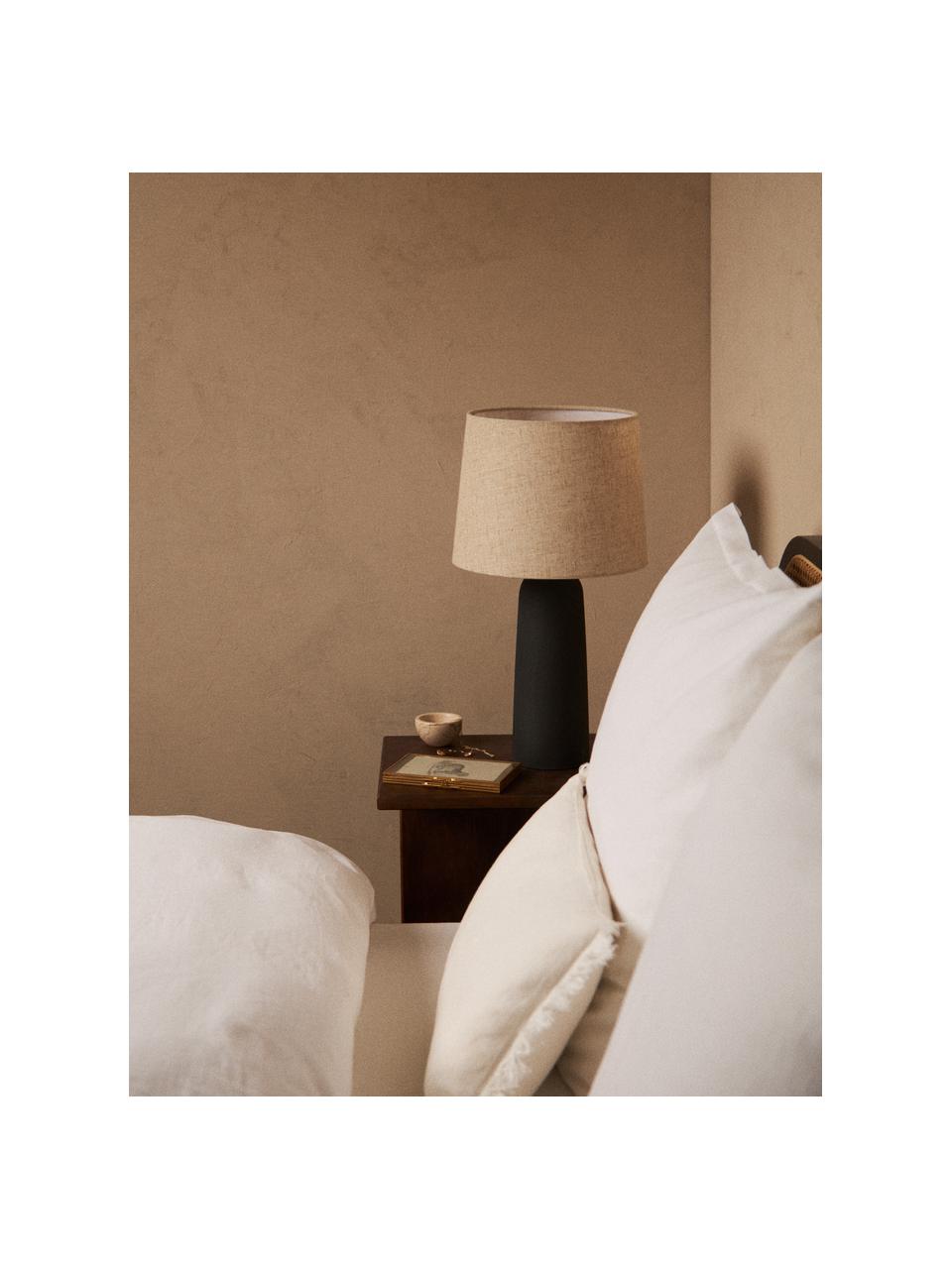 Lampada da tavolo grande con base in cemento Kaya, Paralume: 70% cotone, 30% lino, Antracite, bianco crema, Ø 29 x Alt. 52 cm